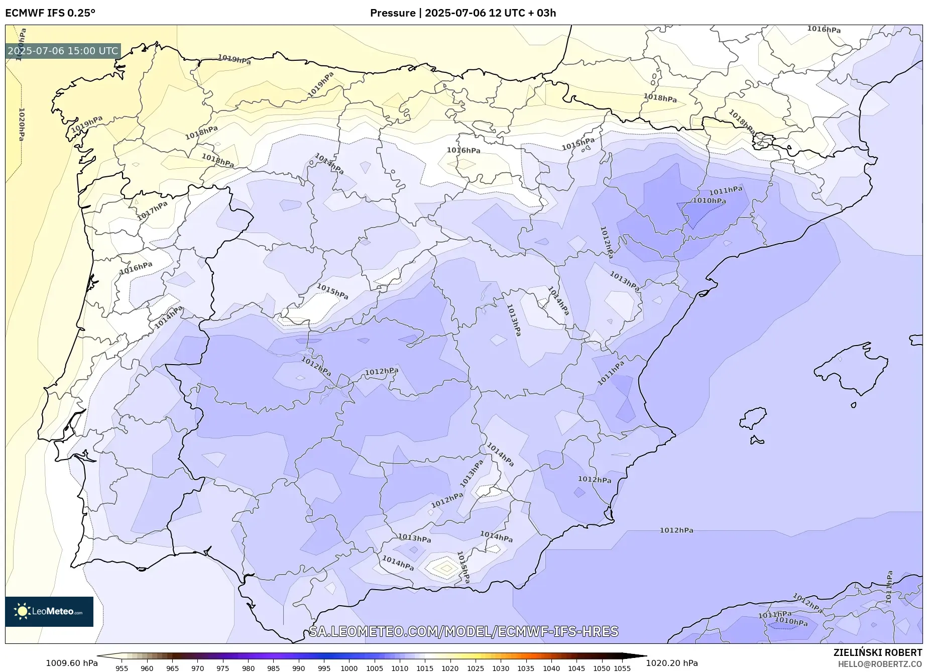 ECMWF IFS 0.25° model - Spain, Pressure ECMWF IFS 0.25° model - Spain, Pressure