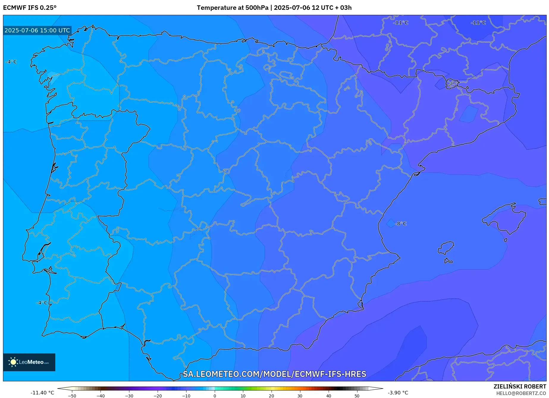 ECMWF IFS 0.25° model - Spain, Temperature at 500hPa ECMWF IFS 0.25° model - Spain, Temperature at 500hPa