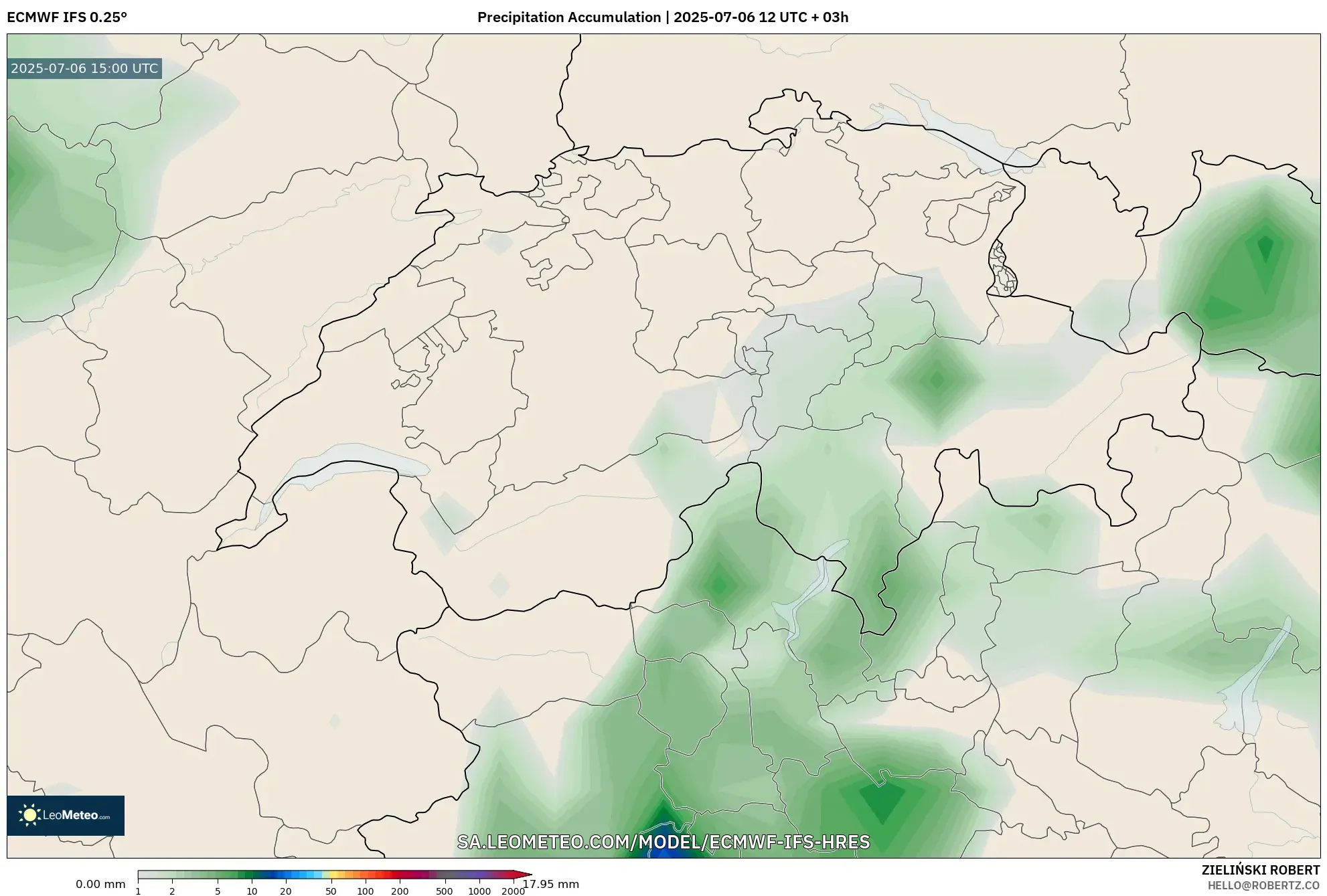 ECMWF IFS 0.25° model - Switzerland, Precipitation Accumulation ECMWF IFS 0.25° model - Switzerland, Precipitation Accumulation