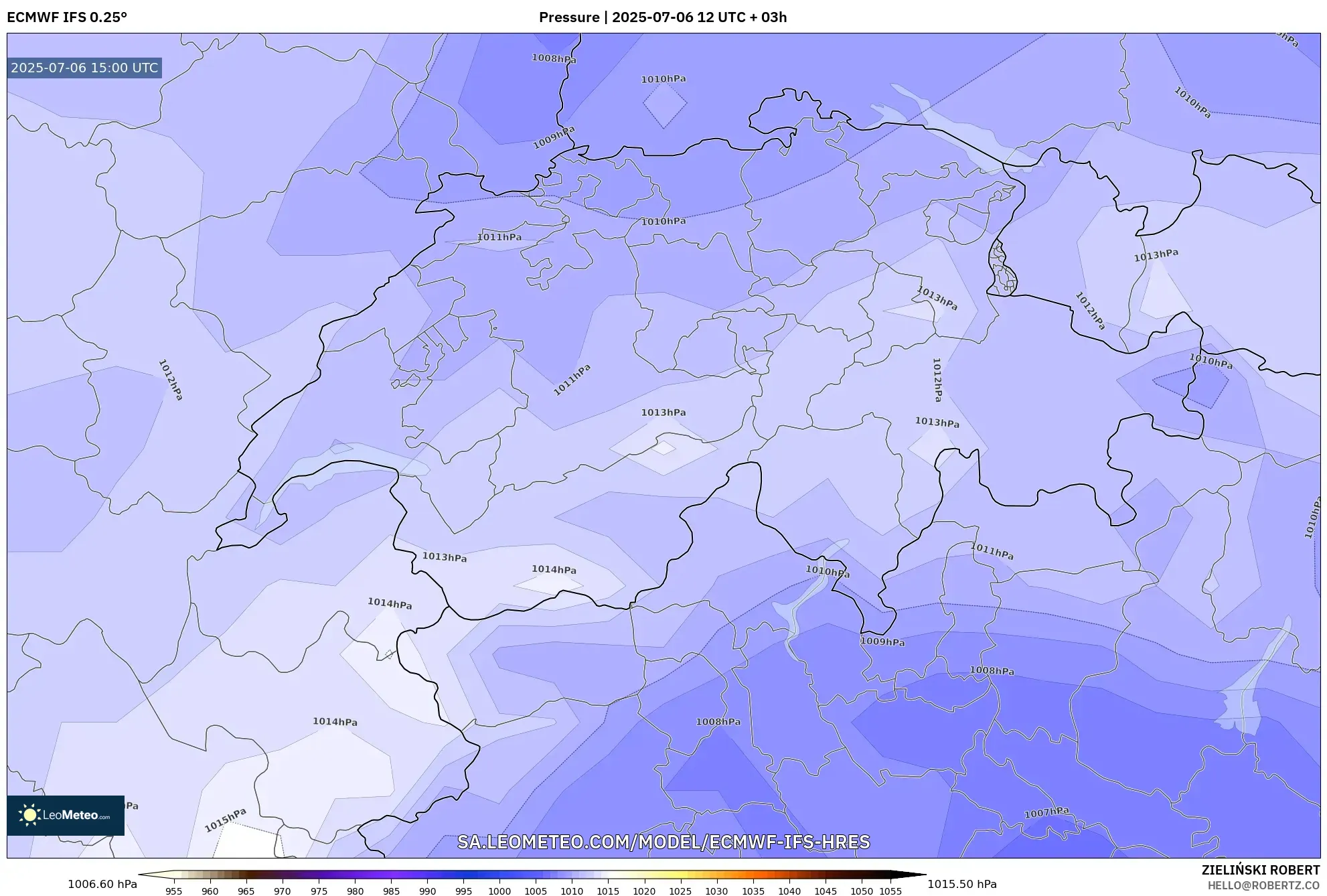 ECMWF IFS 0.25° model - Switzerland, Pressure ECMWF IFS 0.25° model - Switzerland, Pressure