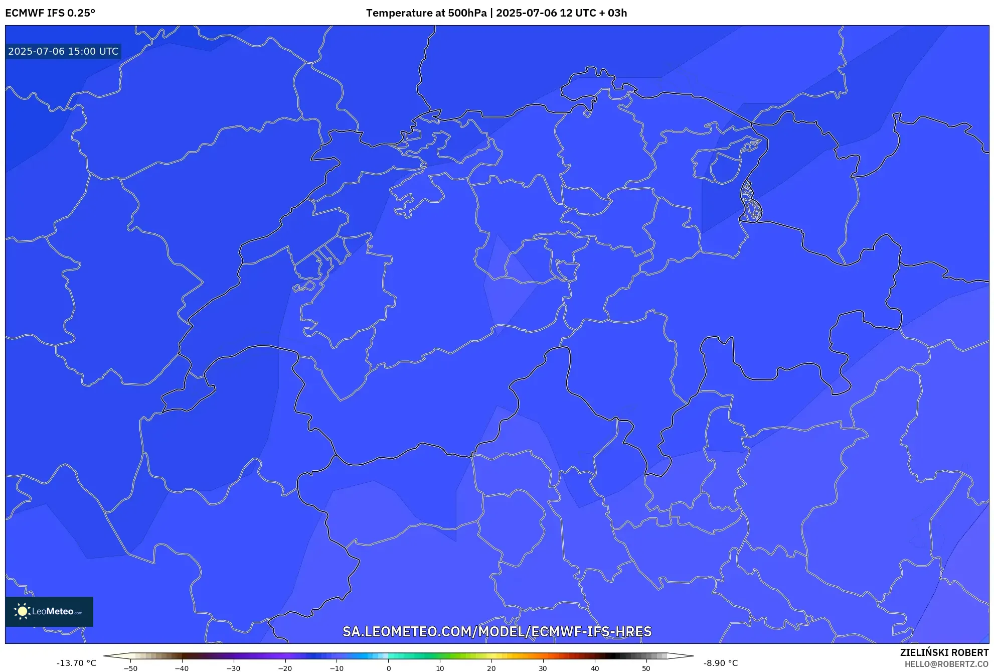 ECMWF IFS 0.25° model - Switzerland, Temperature at 500hPa ECMWF IFS 0.25° model - Switzerland, Temperature at 500hPa
