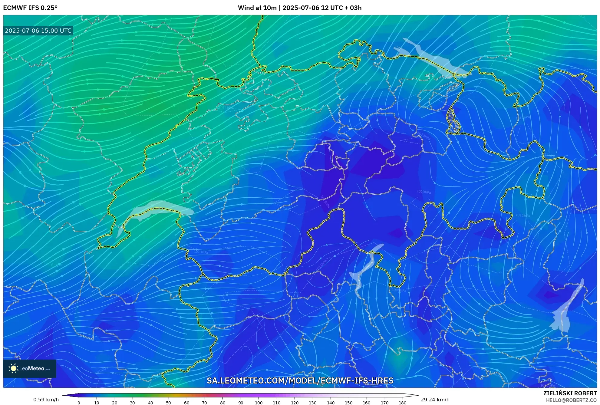 ECMWF IFS 0.25° model - Switzerland, Wind at 10m ECMWF IFS 0.25° model - Switzerland, Wind at 10m