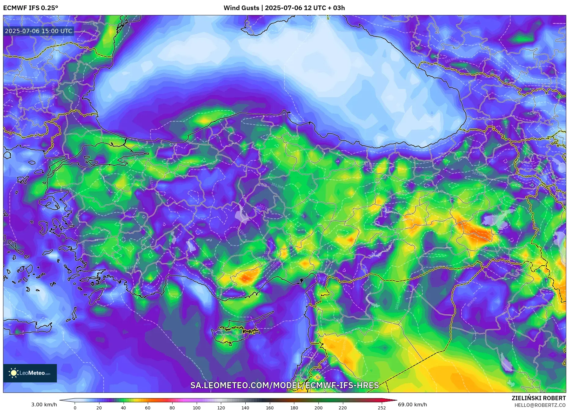 ECMWF IFS 0.25° model - Turkey, Wind Gusts ECMWF IFS 0.25° model - Turkey, Wind Gusts