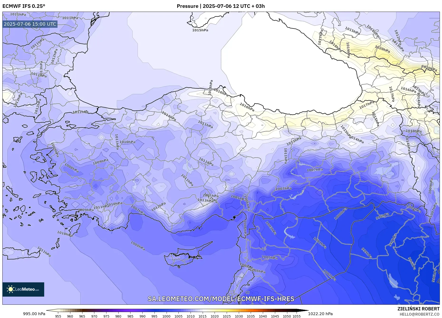 ECMWF IFS 0.25° model - Turkey, Pressure ECMWF IFS 0.25° model - Turkey, Pressure