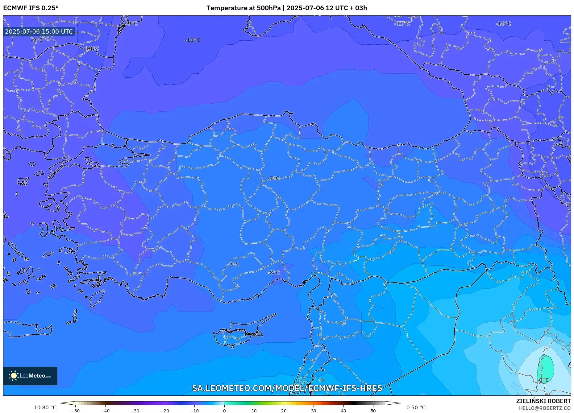 ECMWF IFS 0.25° model - Turkey, Temperature at 500hPa ECMWF IFS 0.25° model - Turkey, Temperature at 500hPa