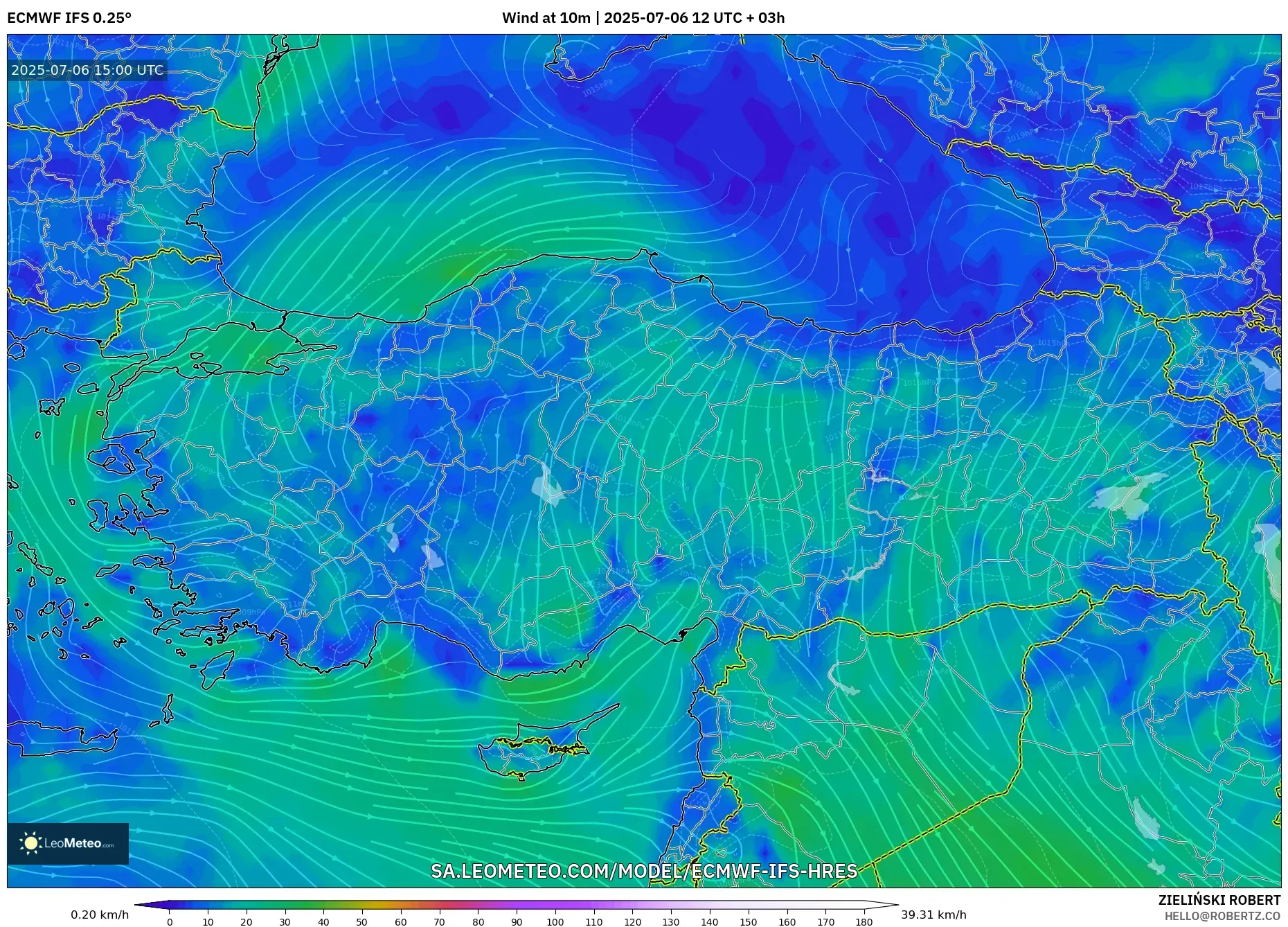ECMWF IFS 0.25° model - Turkey, Wind at 10m ECMWF IFS 0.25° model - Turkey, Wind at 10m