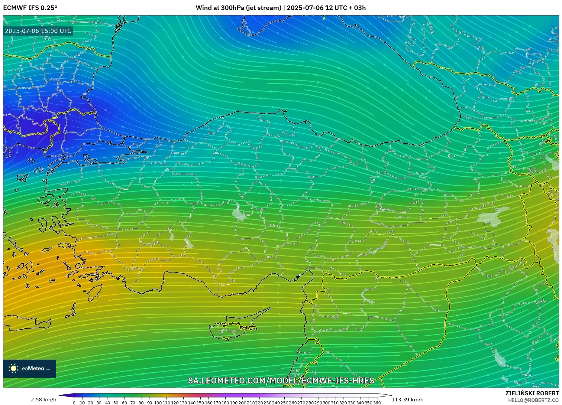 ECMWF IFS 0.25° model - Turkey, Wind at 300hPa (jet stream) ECMWF IFS 0.25° model - Turkey, Wind at 300hPa (jet stream)