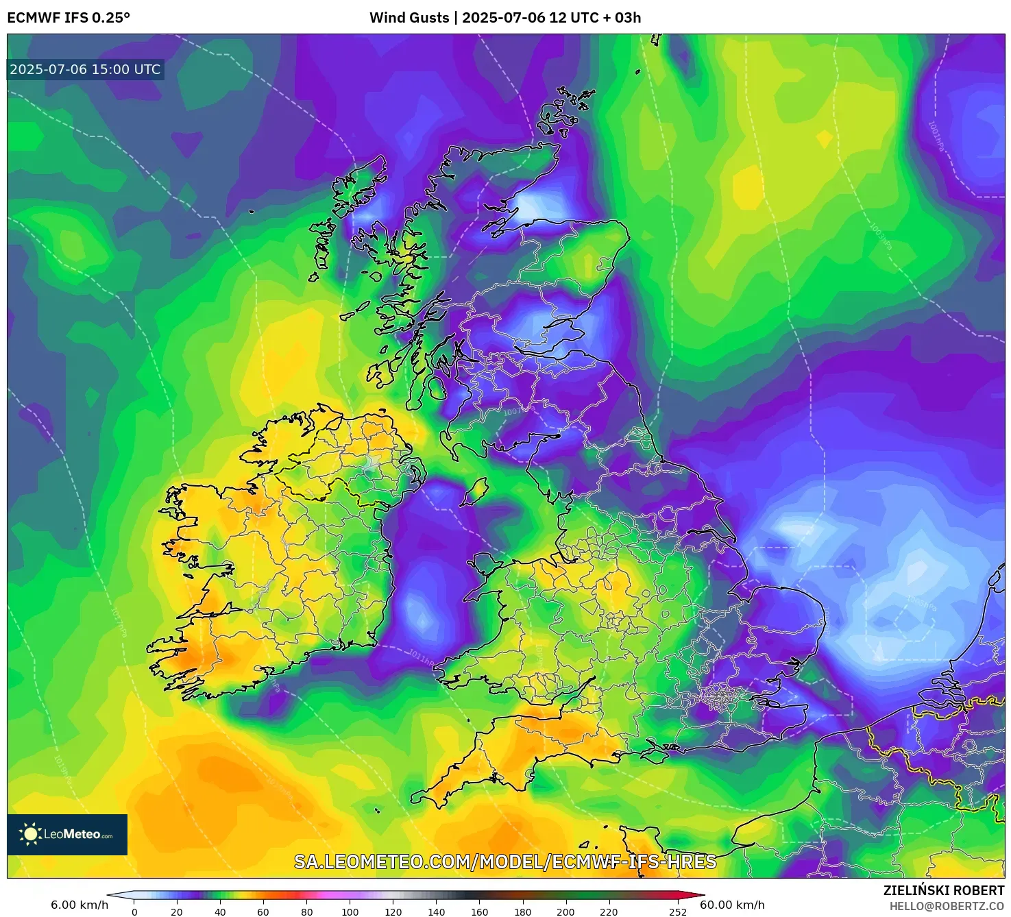 ECMWF IFS 0.25° model - United Kingdom, Wind Gusts ECMWF IFS 0.25° model - United Kingdom, Wind Gusts