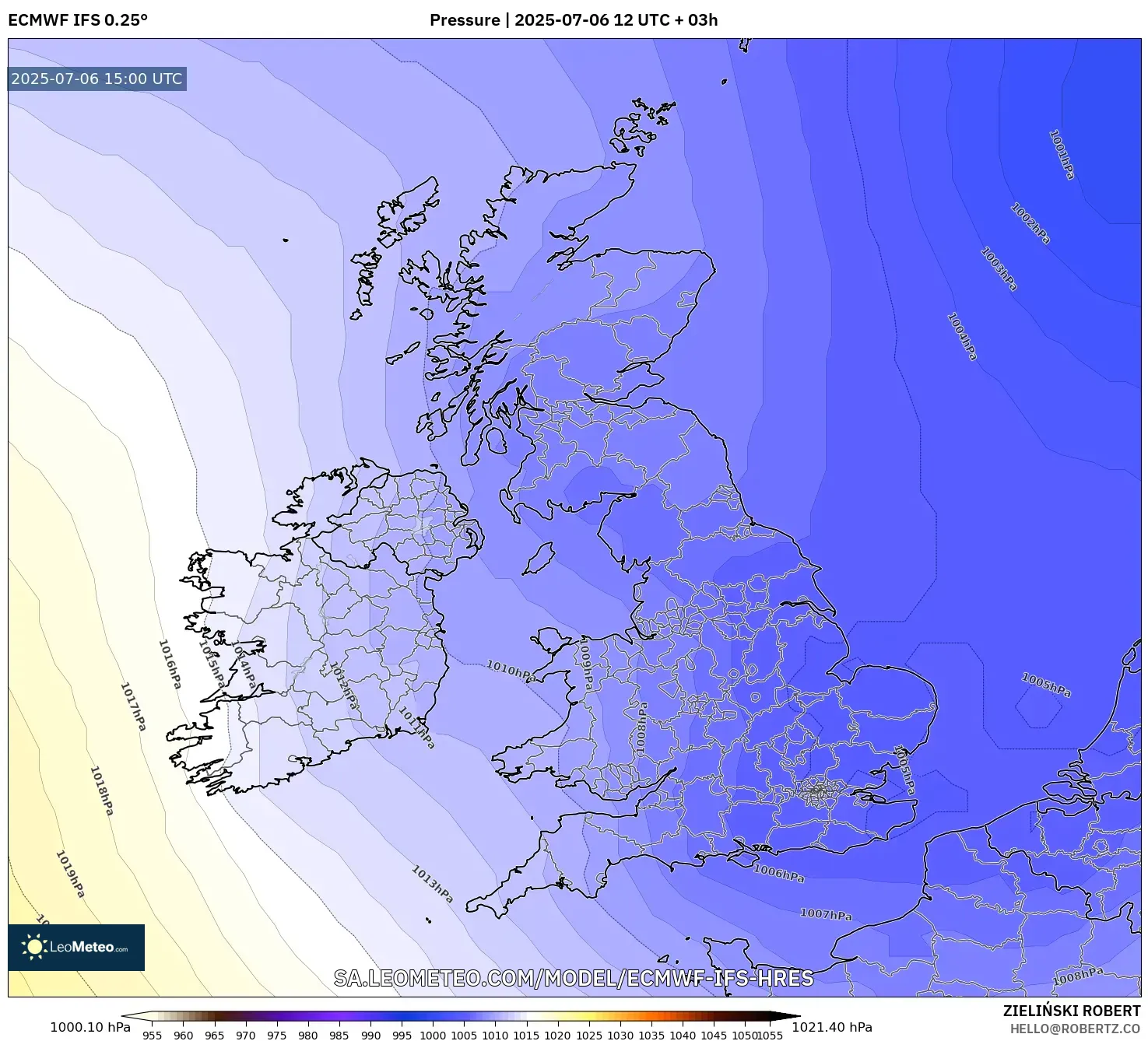 ECMWF IFS 0.25° model - United Kingdom, Pressure ECMWF IFS 0.25° model - United Kingdom, Pressure