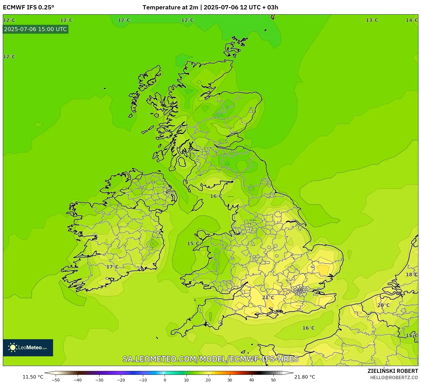 ECMWF IFS 0.25° model - United Kingdom, Temperature at 2m ECMWF IFS 0.25° model - United Kingdom, Temperature at 2m