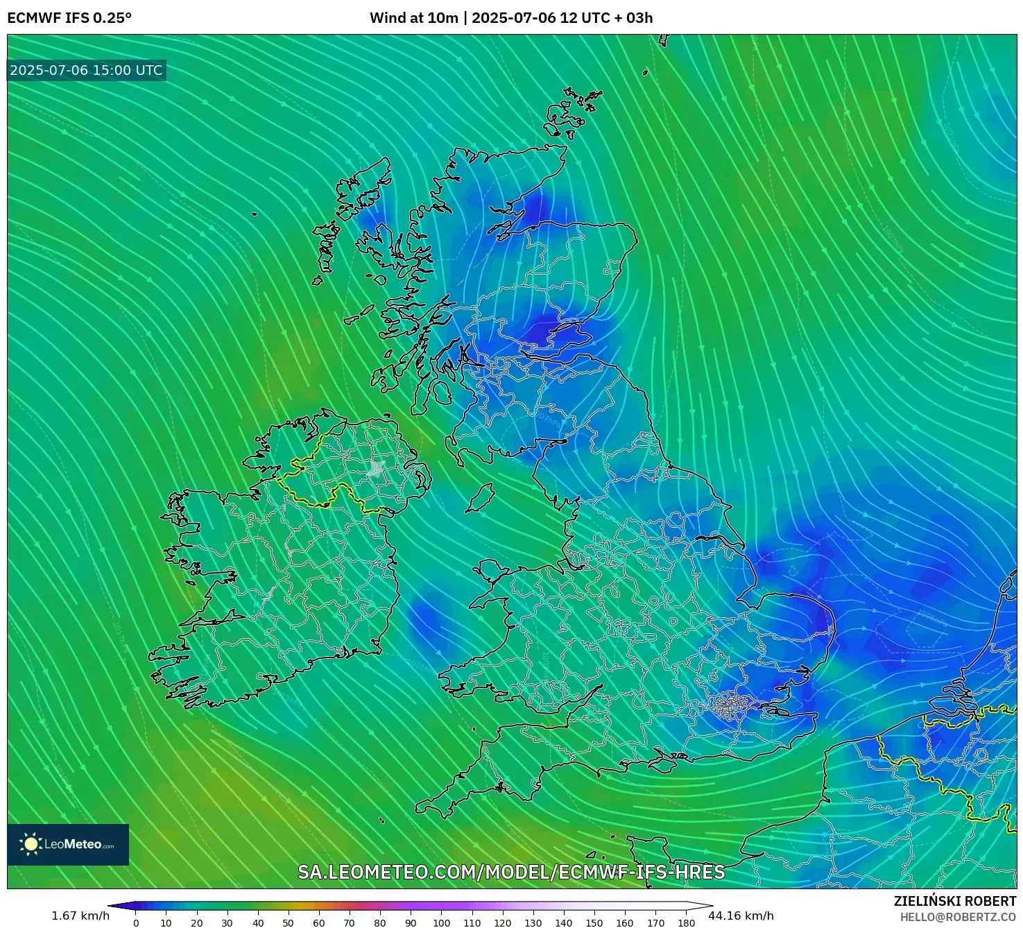 ECMWF IFS 0.25° model - United Kingdom, Wind at 10m ECMWF IFS 0.25° model - United Kingdom, Wind at 10m