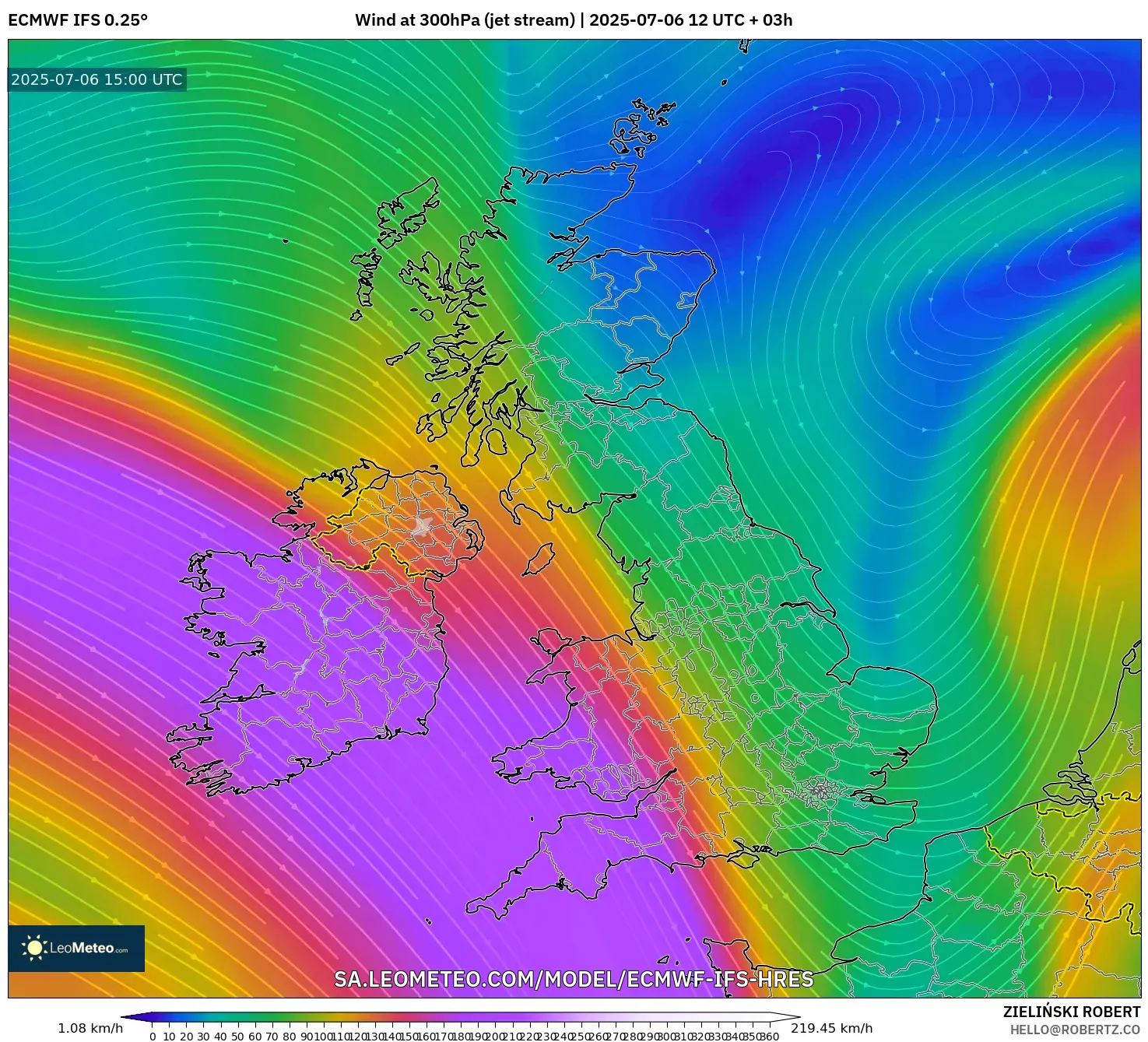 ECMWF IFS 0.25° model - United Kingdom, Wind at 300hPa (jet stream) ECMWF IFS 0.25° model - United Kingdom, Wind at 300hPa (jet stream)