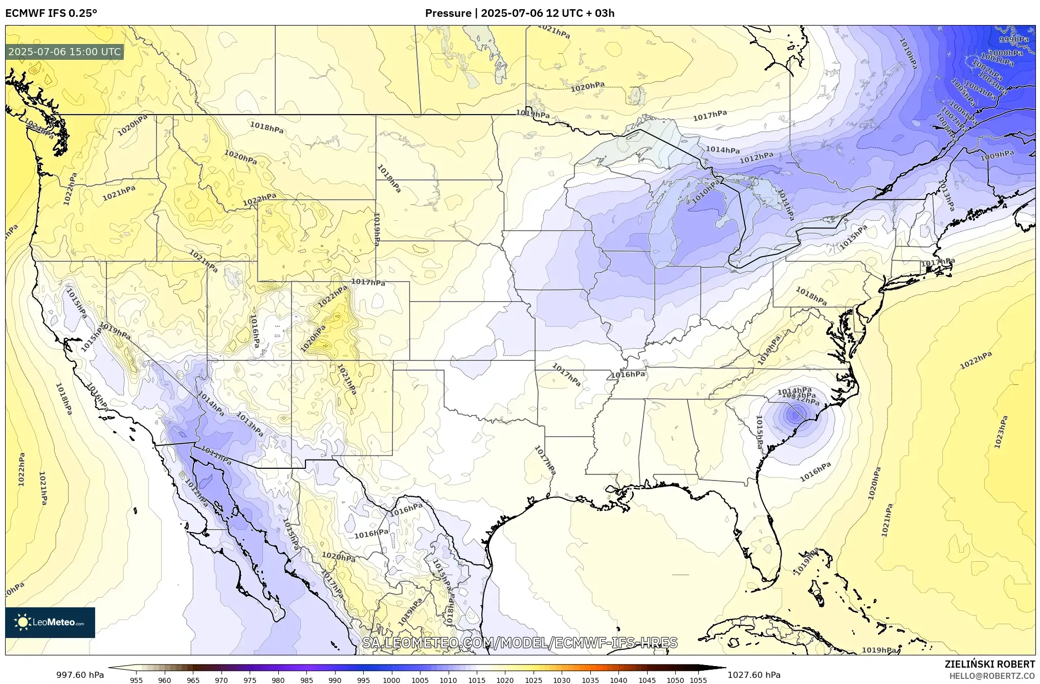 ECMWF IFS 0.25° model - United States, Pressure ECMWF IFS 0.25° model - United States, Pressure