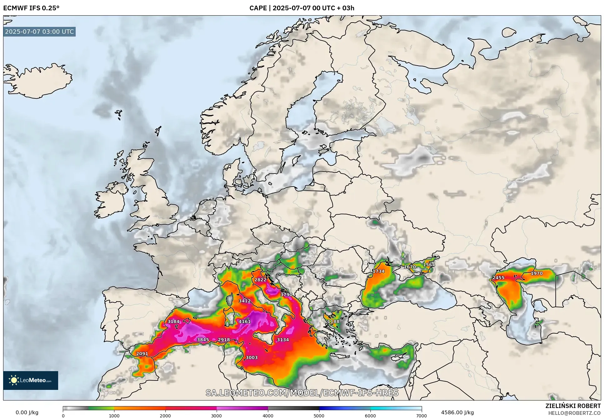 ECMWF IFS 0.25° model - Europe, CAPE ECMWF IFS 0.25° model - Europe, CAPE