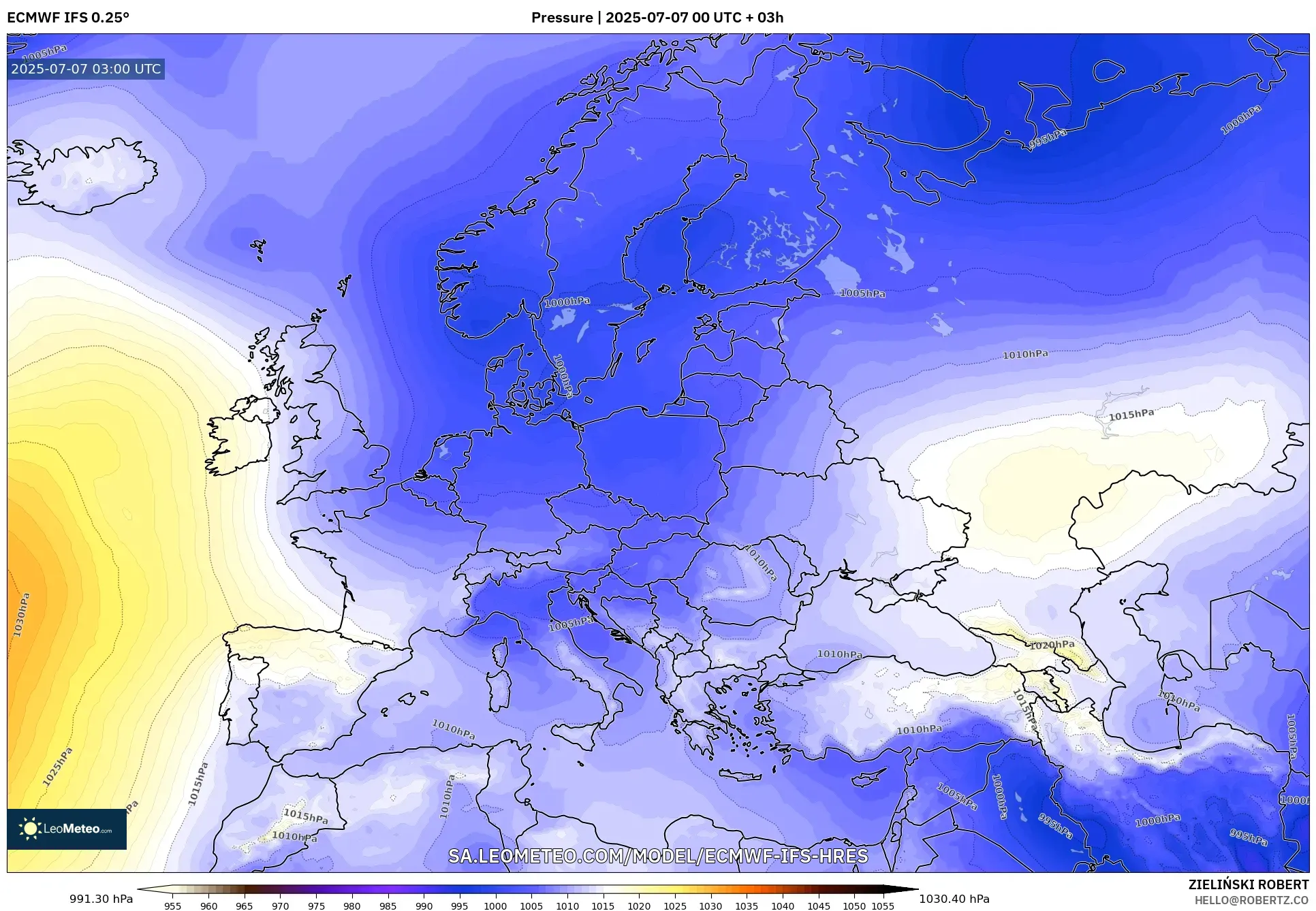 ECMWF IFS 0.25° model - Europe, Pressure ECMWF IFS 0.25° model - Europe, Pressure