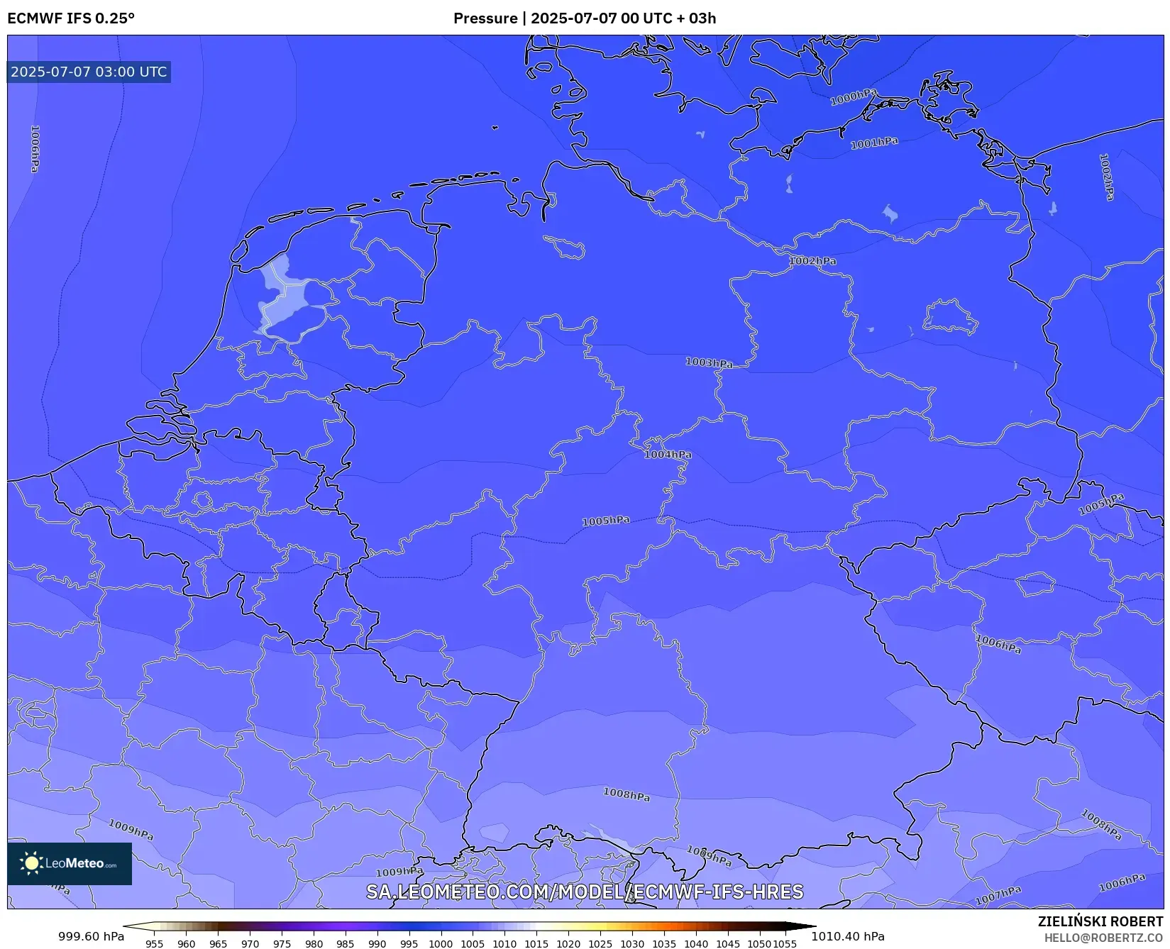 ECMWF IFS 0.25° model - Germany, Pressure ECMWF IFS 0.25° model - Germany, Pressure