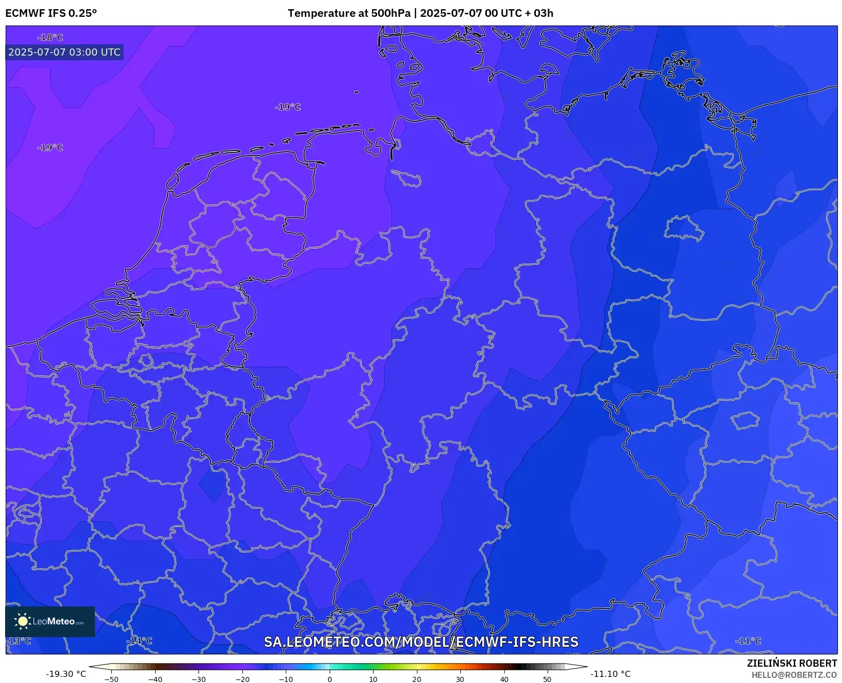 ECMWF IFS 0.25° model - Germany, Temperature at 500hPa ECMWF IFS 0.25° model - Germany, Temperature at 500hPa