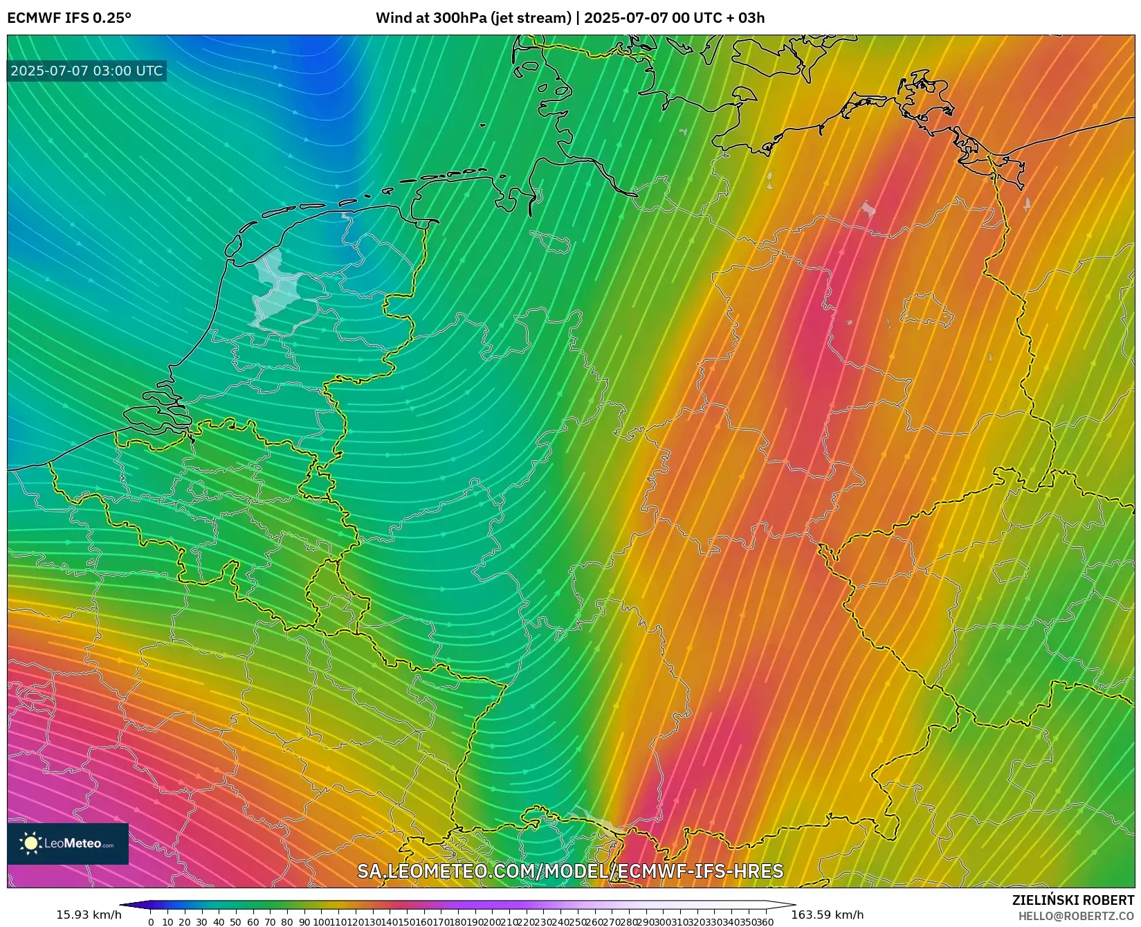ECMWF IFS 0.25° model - Germany, Wind at 300hPa (jet stream) ECMWF IFS 0.25° model - Germany, Wind at 300hPa (jet stream)