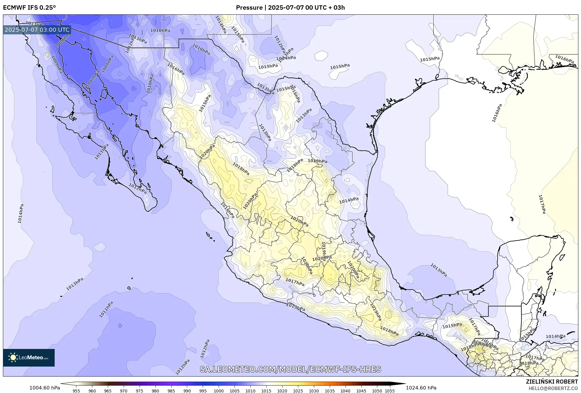 ECMWF IFS 0.25° model - Mexico, Pressure