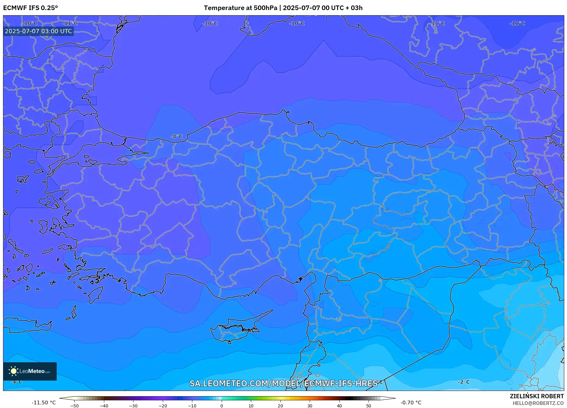ECMWF IFS 0.25° model - Turkey, Temperature at 500hPa ECMWF IFS 0.25° model - Turkey, Temperature at 500hPa