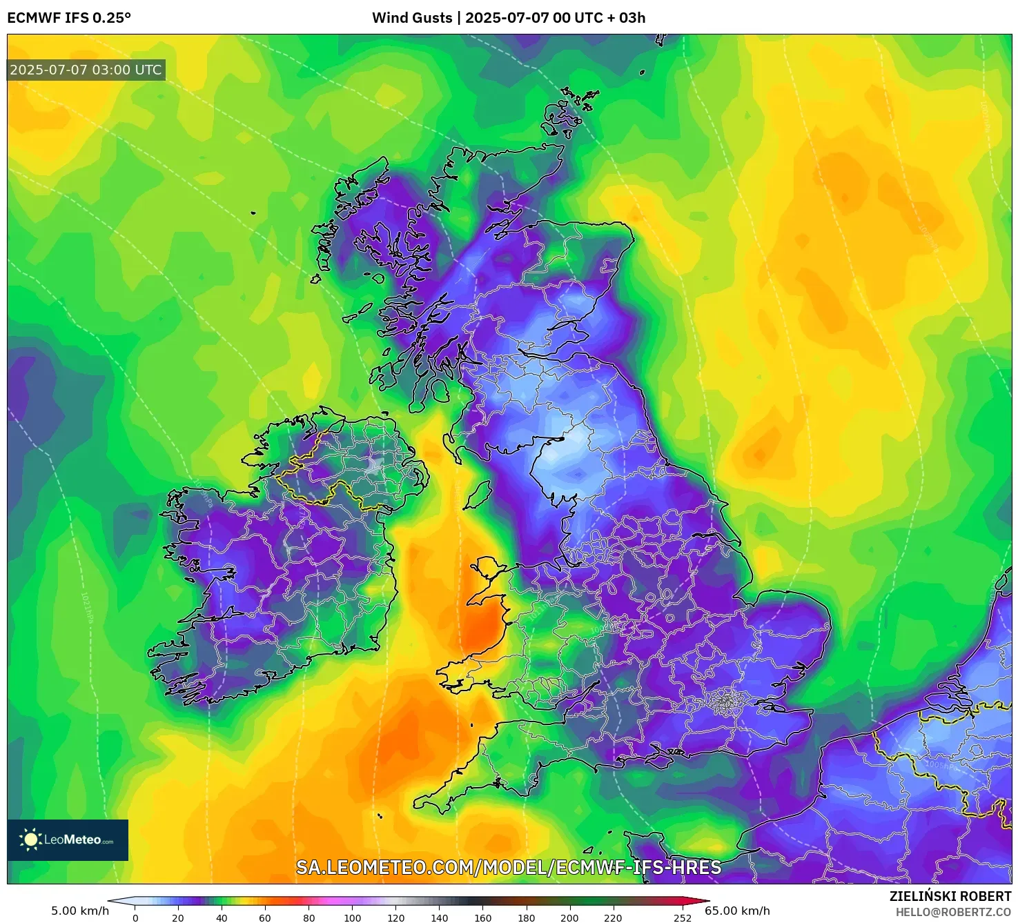 ECMWF IFS 0.25° model - United Kingdom, Wind Gusts ECMWF IFS 0.25° model - United Kingdom, Wind Gusts