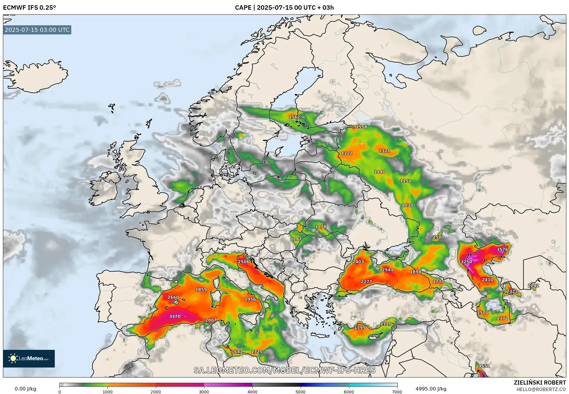 ECMWF IFS 0.25° model - Europe, CAPE ECMWF IFS 0.25° model - Europe, CAPE