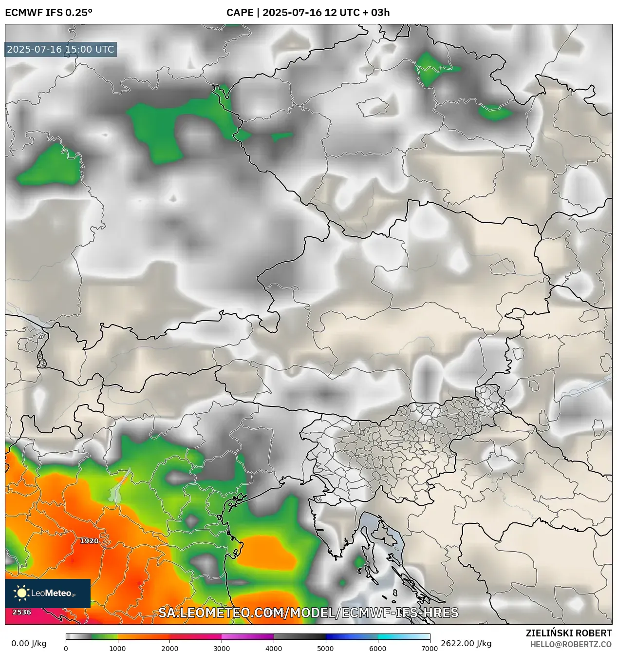 ECMWF IFS 0.25° model - Austria, CAPE ECMWF IFS 0.25° model - Austria, CAPE