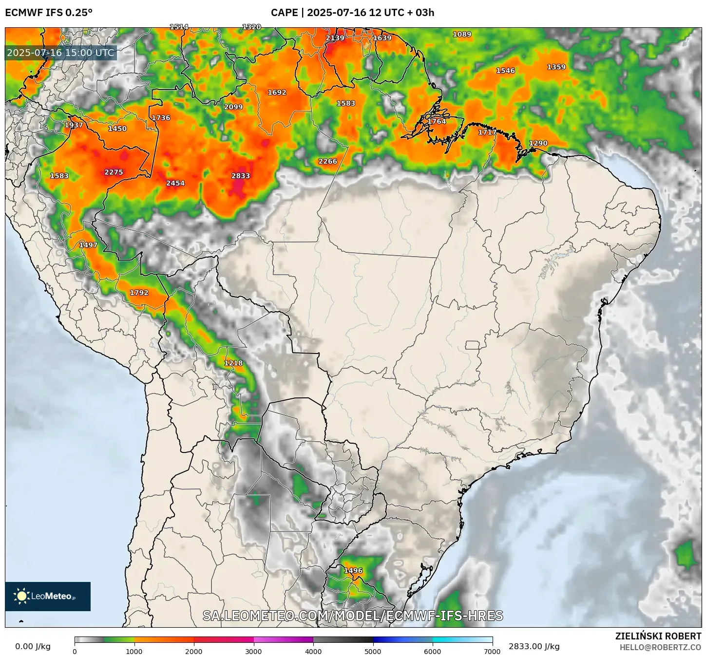 ECMWF IFS 0.25° model - Brazil, CAPE