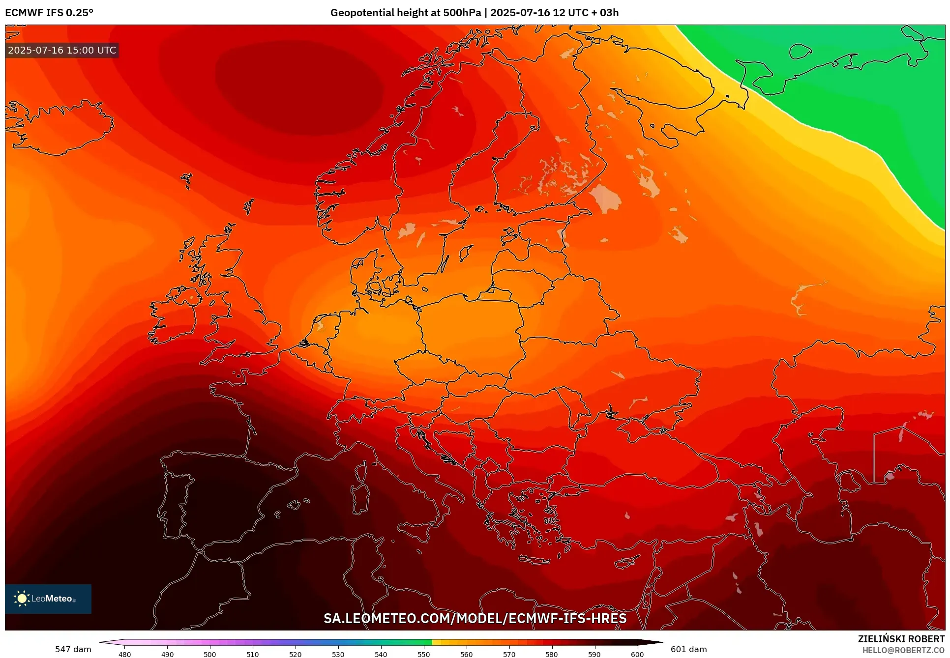 ECMWF IFS 0.25° model - Europe, Geopotential height at 500hPa ECMWF IFS 0.25° model - Europe, Geopotential height at 500hPa