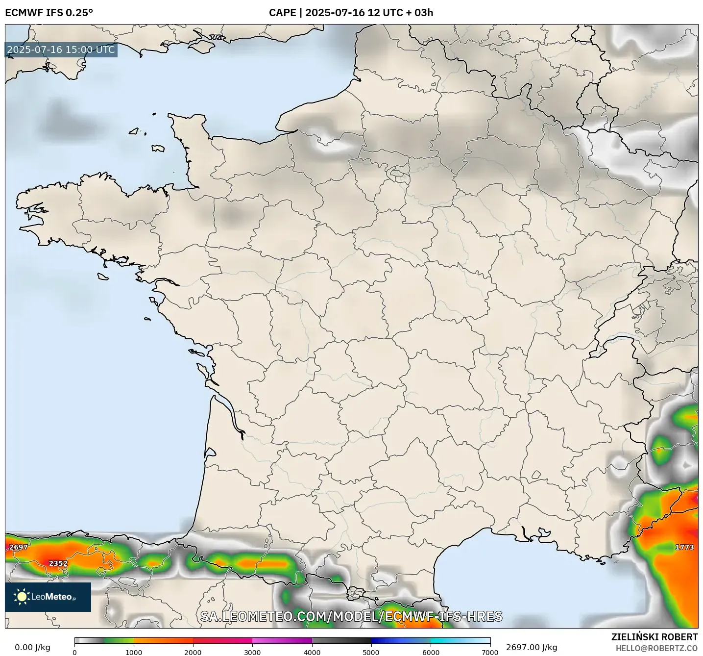 ECMWF IFS 0.25° model - France, CAPE ECMWF IFS 0.25° model - France, CAPE