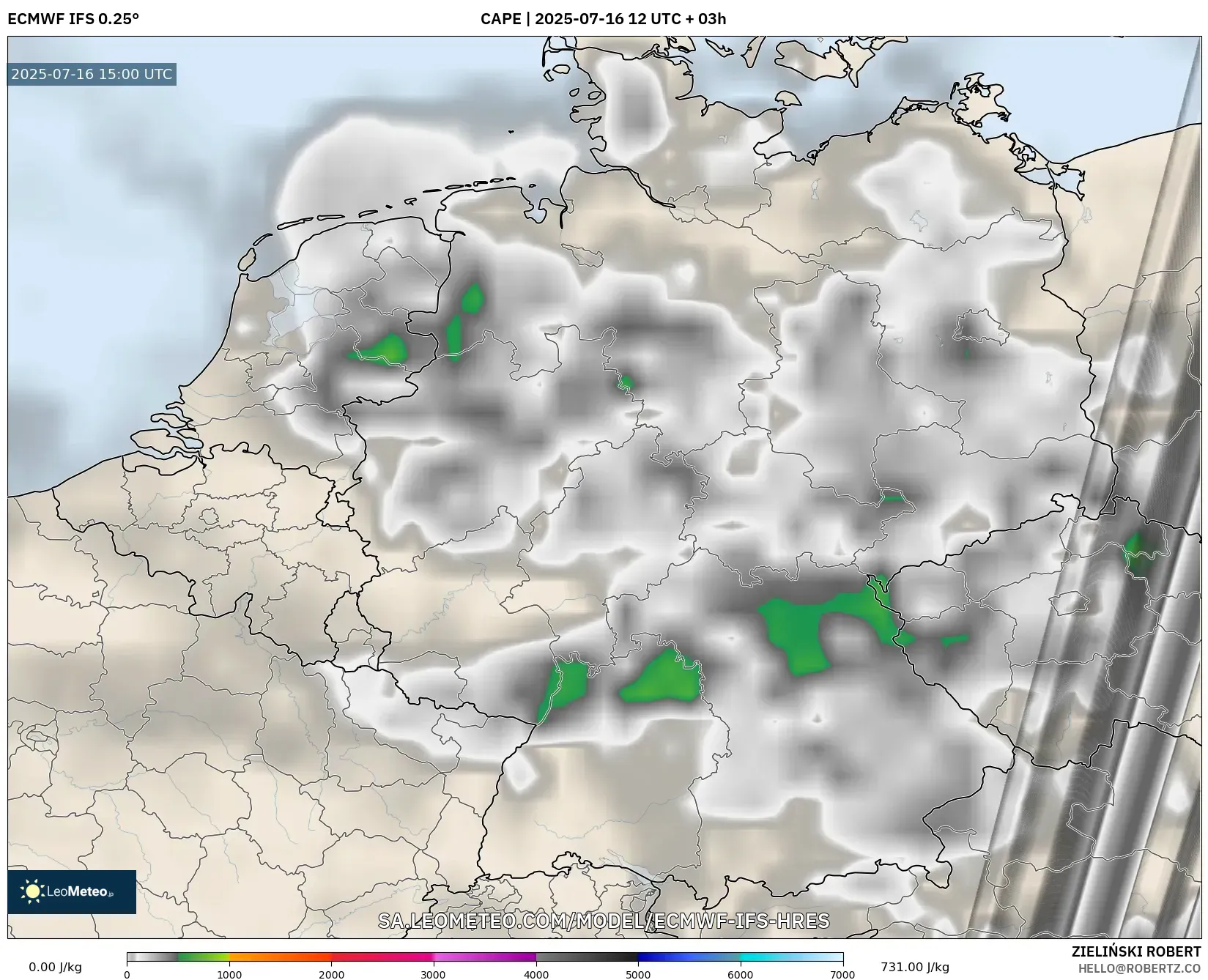 ECMWF IFS 0.25° model - Germany, CAPE ECMWF IFS 0.25° model - Germany, CAPE