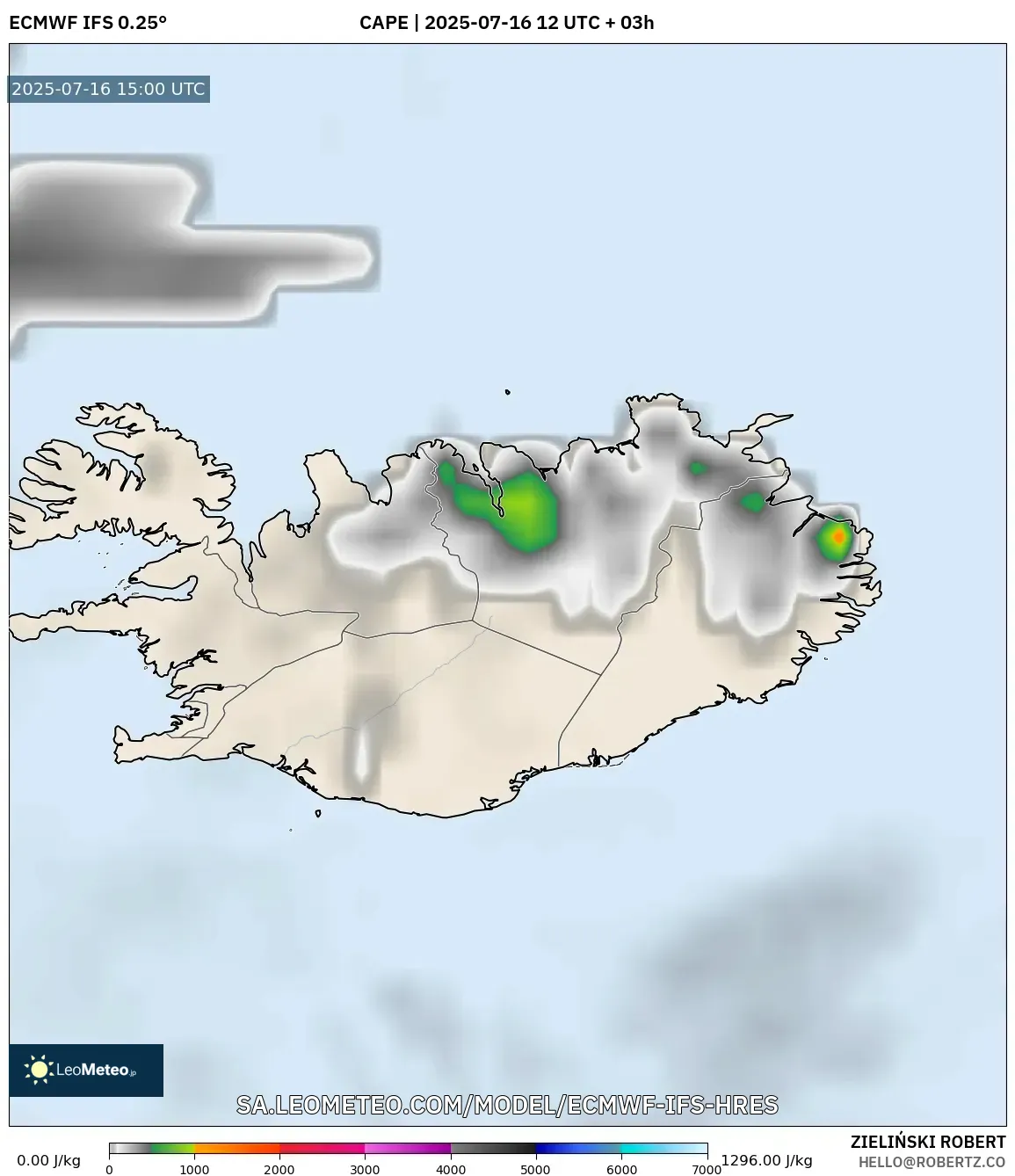 ECMWF IFS 0.25° model - Iceland, CAPE