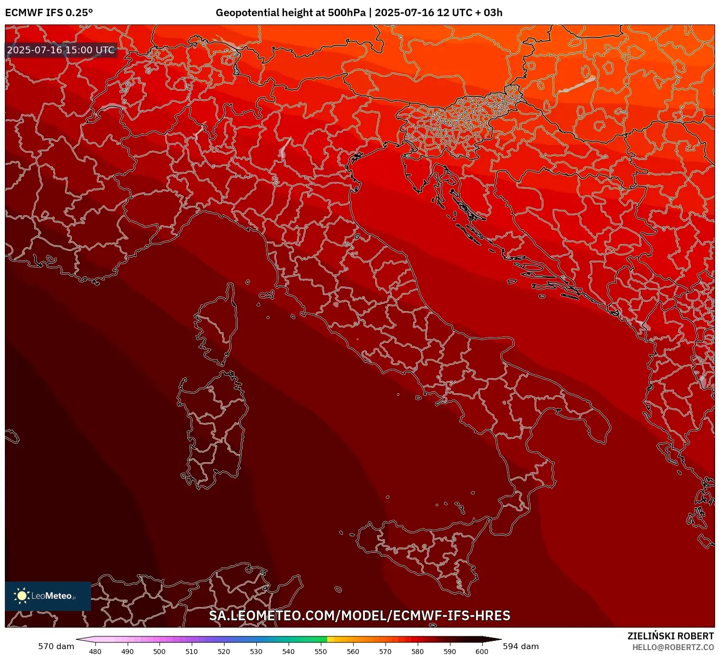 ECMWF IFS 0.25° model - Italy, Geopotential height at 500hPa ECMWF IFS 0.25° model - Italy, Geopotential height at 500hPa