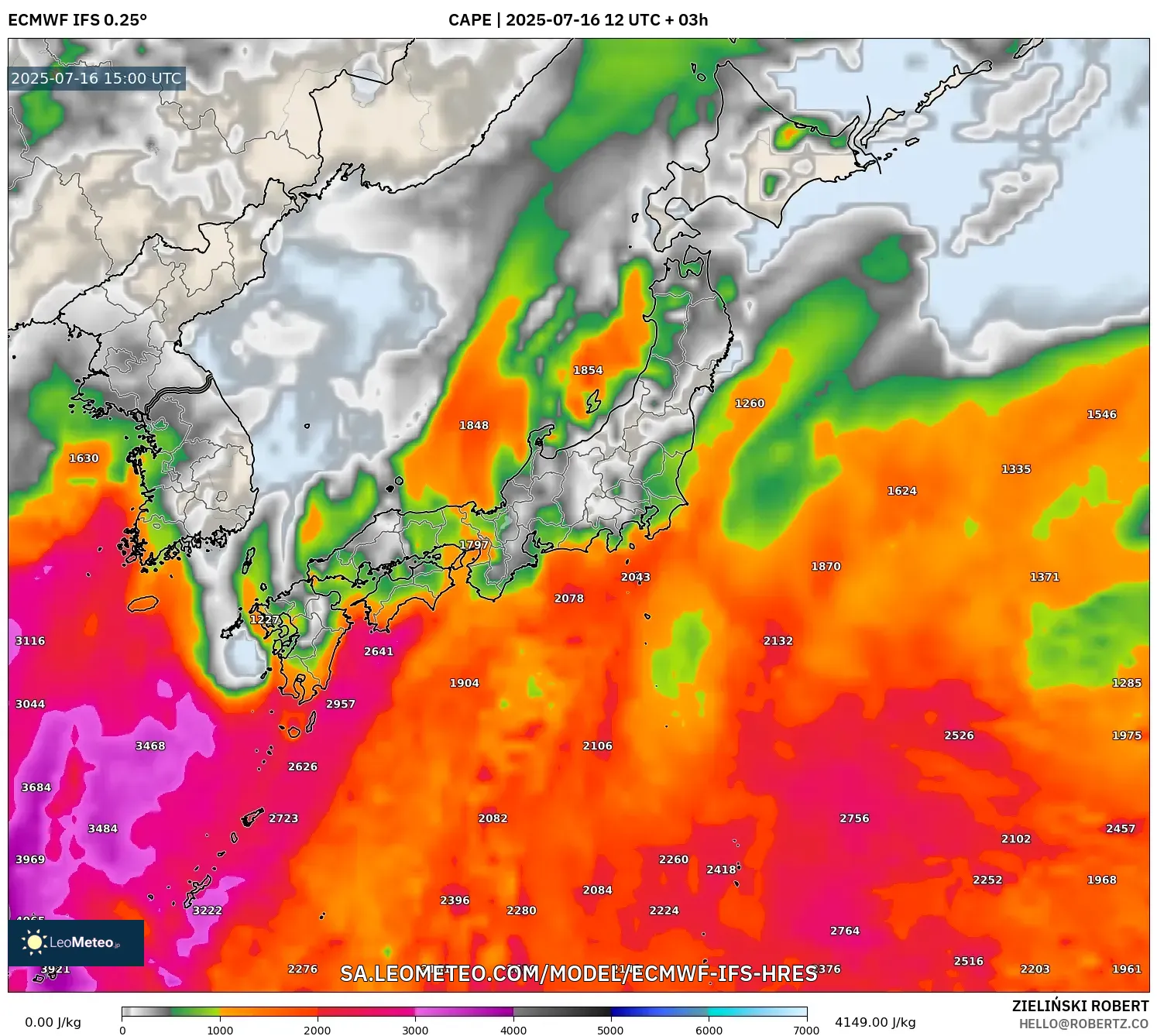 ECMWF IFS 0.25° model - Japan, CAPE ECMWF IFS 0.25° model - Japan, CAPE