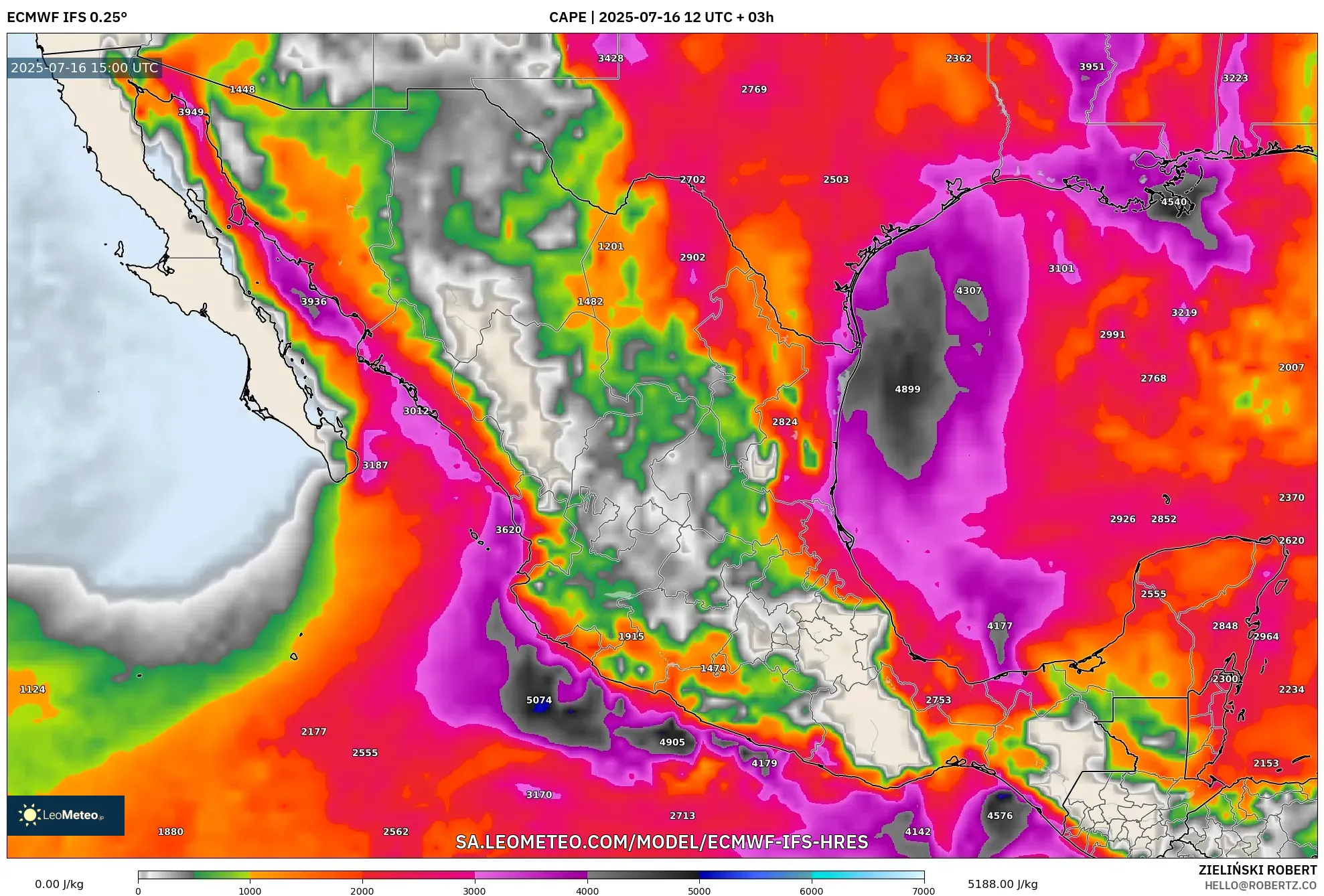 ECMWF IFS 0.25° model - Mexico, CAPE ECMWF IFS 0.25° model - Mexico, CAPE