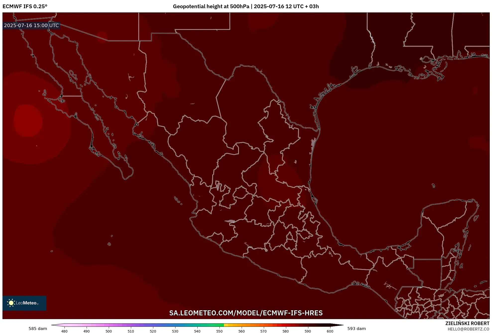 ECMWF IFS 0.25° model - Mexico, Geopotential height at 500hPa ECMWF IFS 0.25° model - Mexico, Geopotential height at 500hPa
