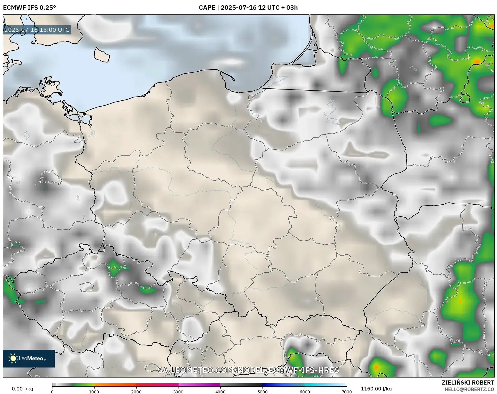 ECMWF IFS 0.25° model - Poland, CAPE ECMWF IFS 0.25° model - Poland, CAPE