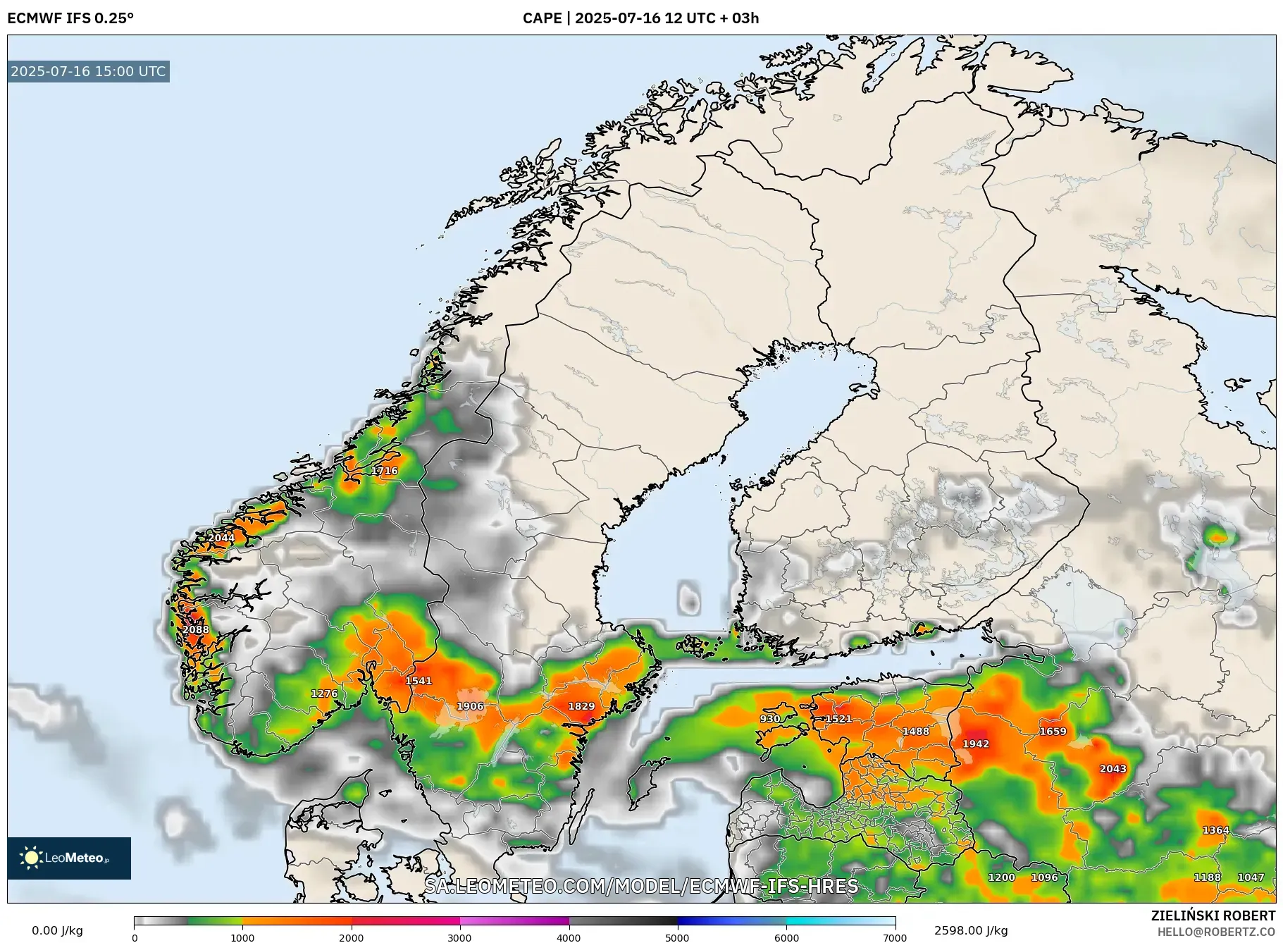 ECMWF IFS 0.25° model - Scandinavia, CAPE