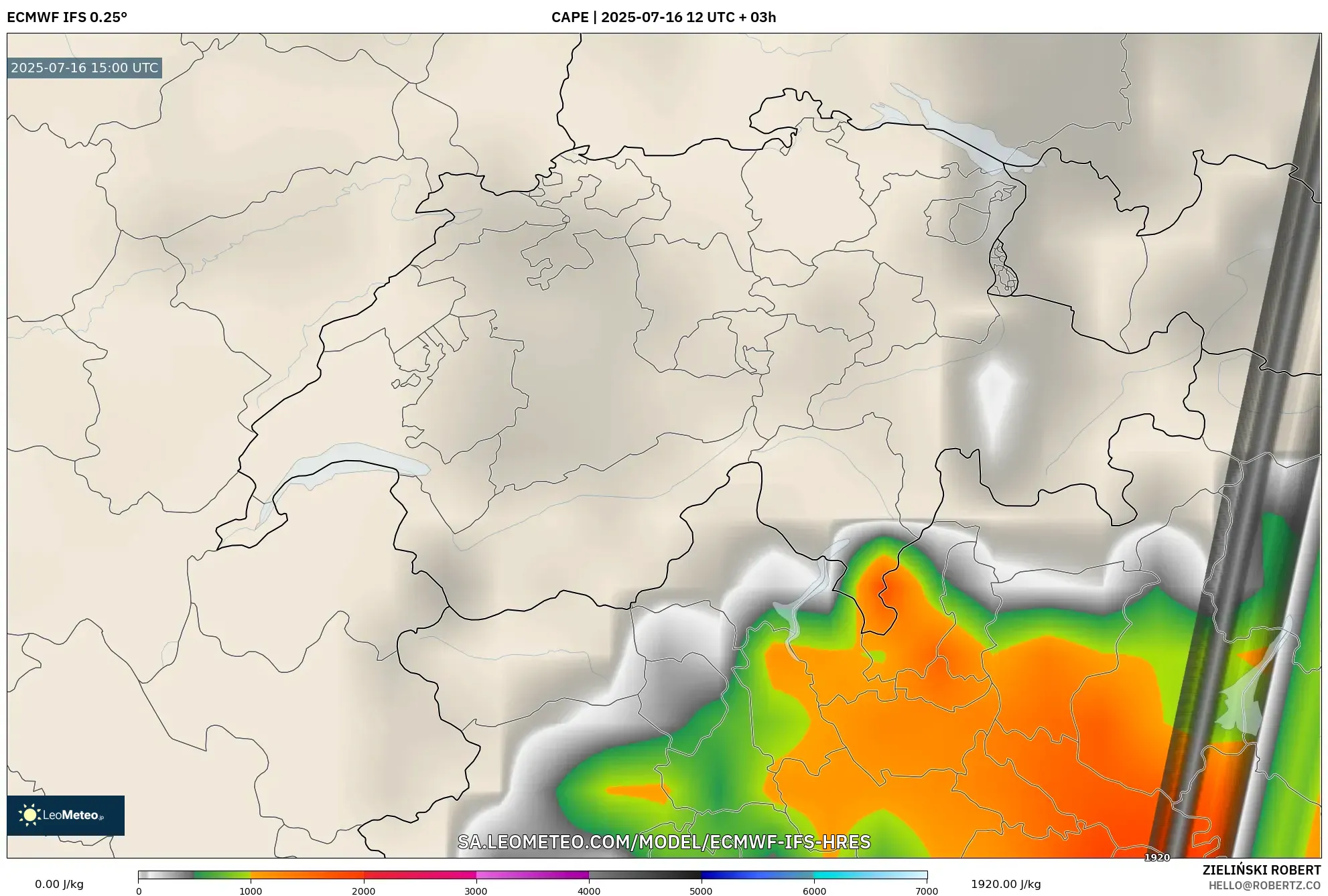 ECMWF IFS 0.25° model - Switzerland, CAPE ECMWF IFS 0.25° model - Switzerland, CAPE