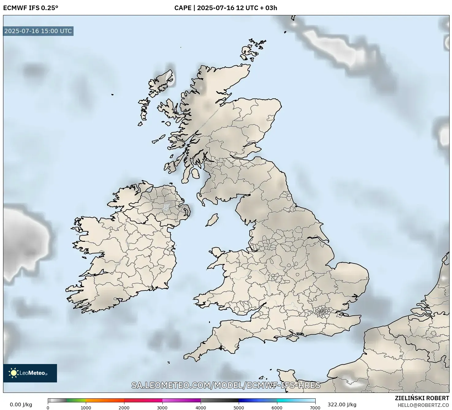 ECMWF IFS 0.25° model - United Kingdom, CAPE ECMWF IFS 0.25° model - United Kingdom, CAPE
