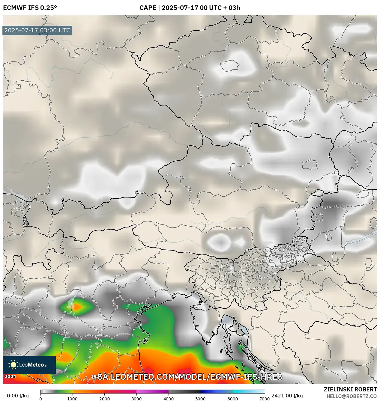 ECMWF IFS 0.25° model - Austria, CAPE