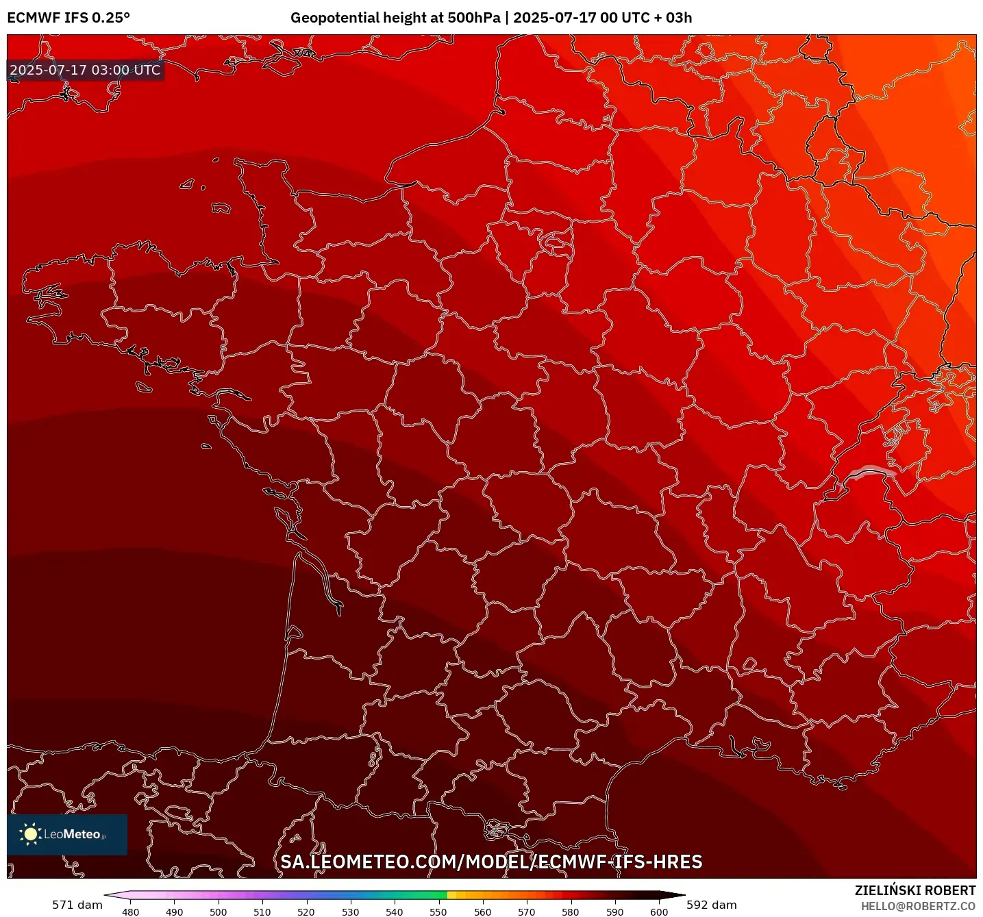 ECMWF IFS 0.25° model - France, Geopotential height at 500hPa ECMWF IFS 0.25° model - France, Geopotential height at 500hPa