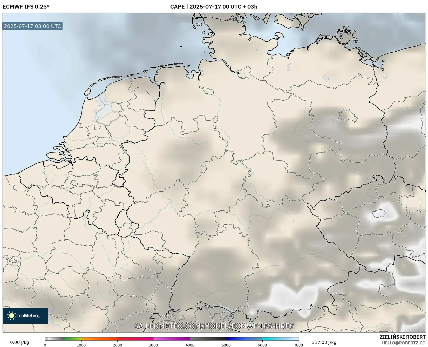 ECMWF IFS 0.25° model - Germany, CAPE