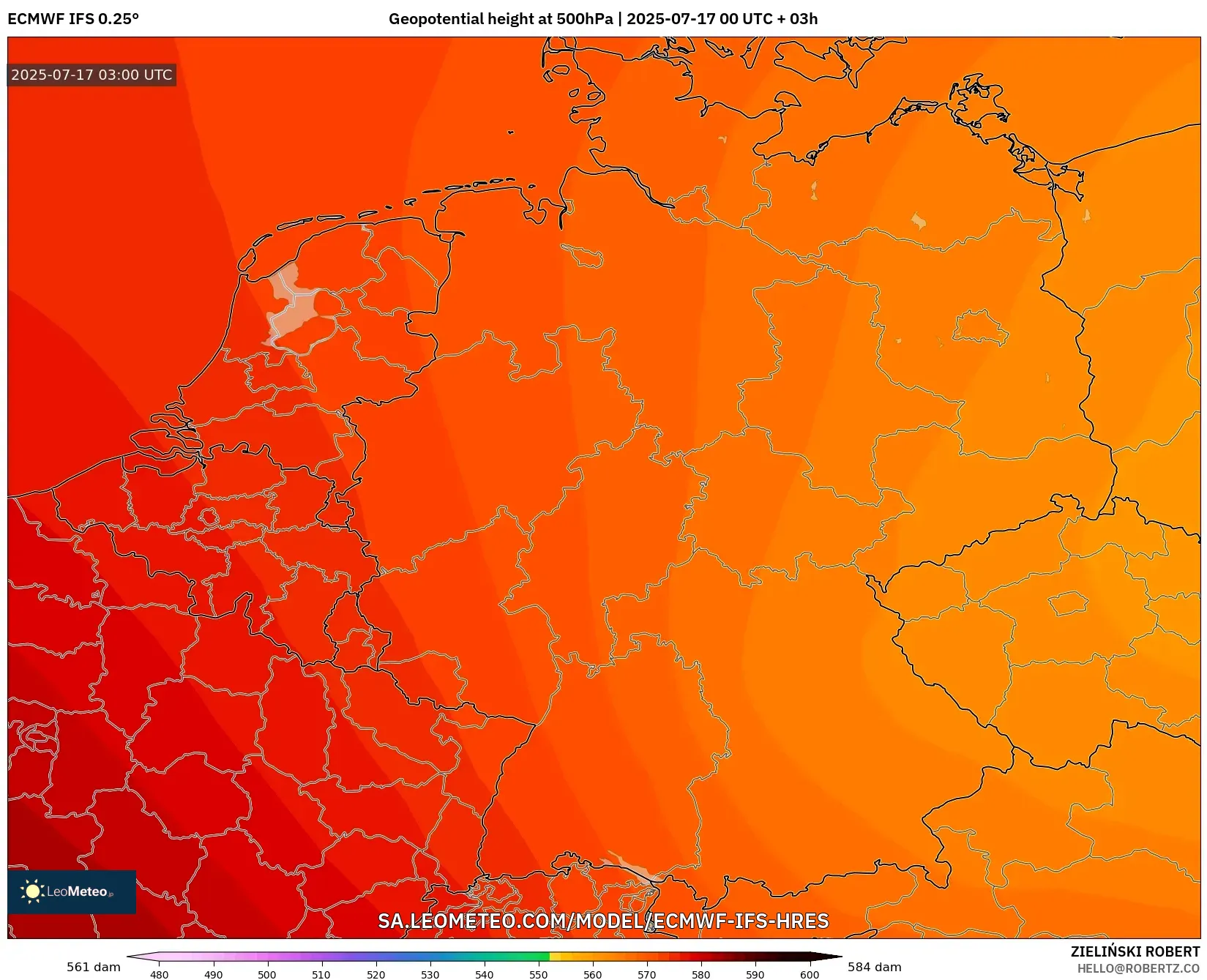 ECMWF IFS 0.25° model - Germany, Geopotential height at 500hPa ECMWF IFS 0.25° model - Germany, Geopotential height at 500hPa