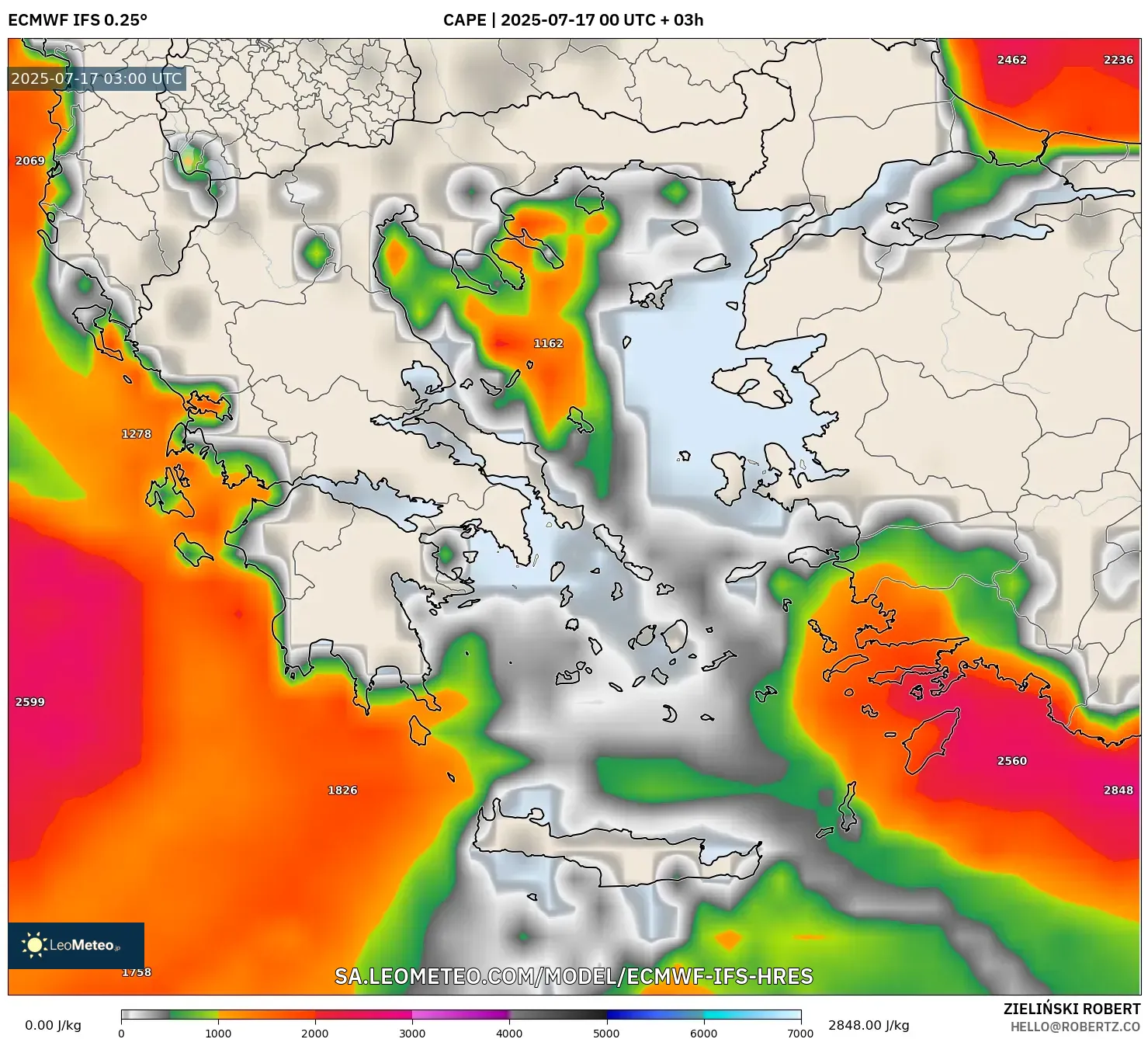 ECMWF IFS 0.25° model - Greece, CAPE