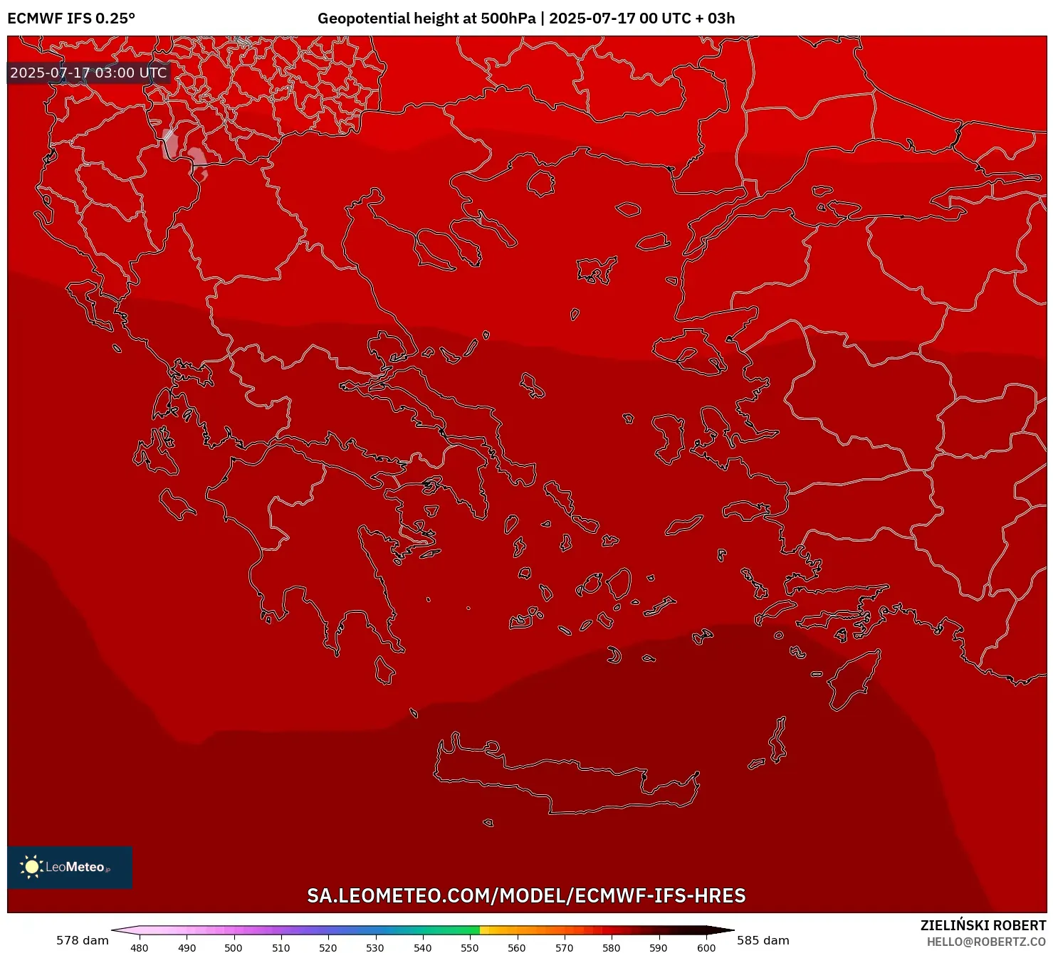 ECMWF IFS 0.25° model - Greece, Geopotential height at 500hPa
