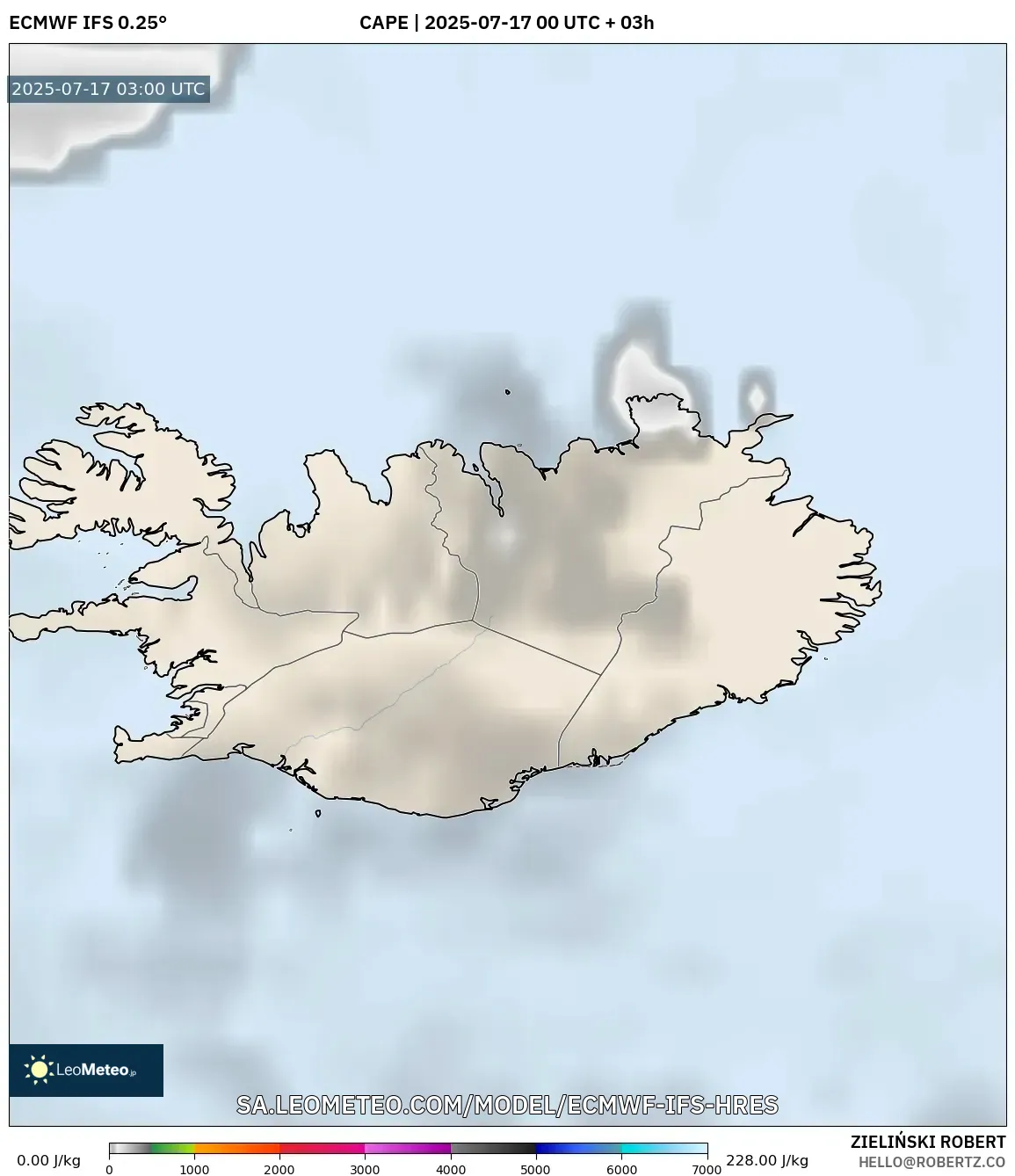 ECMWF IFS 0.25° model - Iceland, CAPE ECMWF IFS 0.25° model - Iceland, CAPE