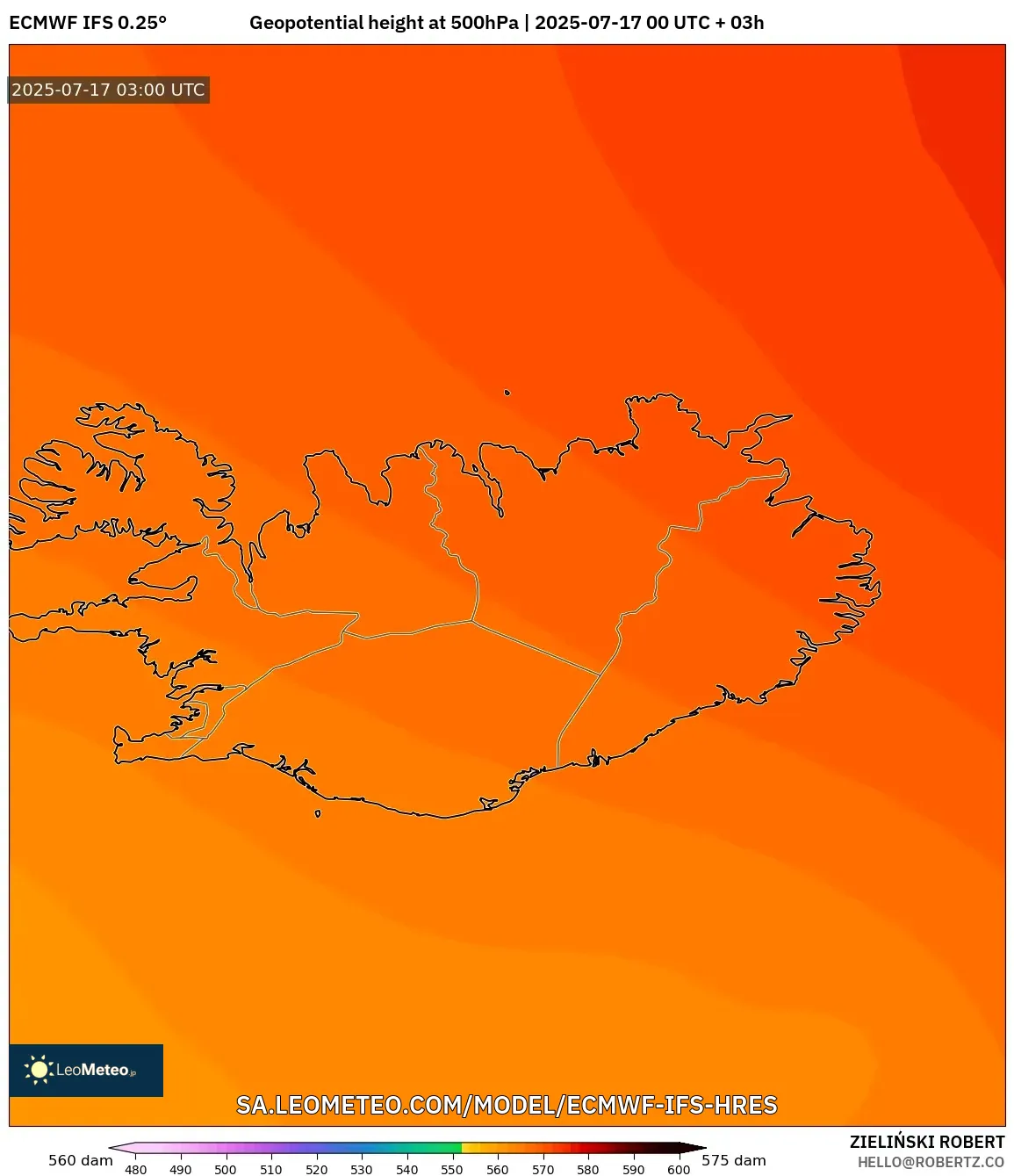 ECMWF IFS 0.25° model - Iceland, Geopotential height at 500hPa ECMWF IFS 0.25° model - Iceland, Geopotential height at 500hPa