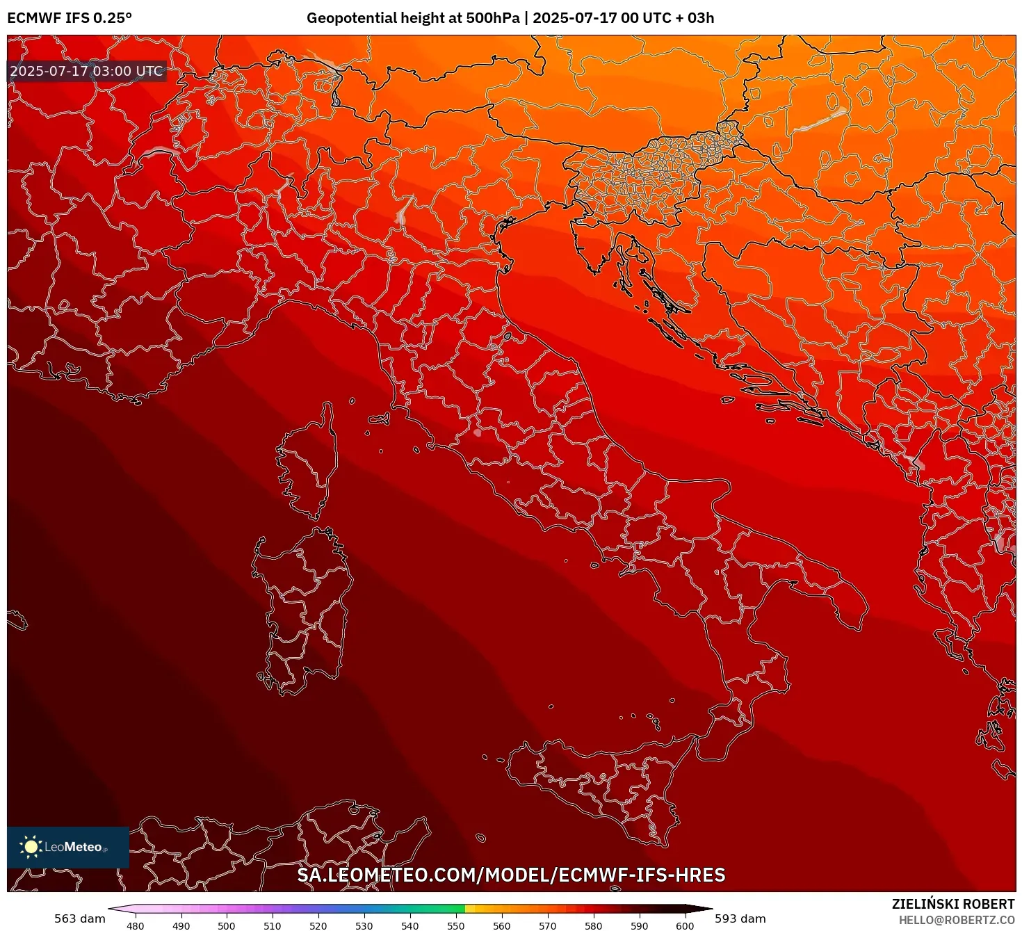 ECMWF IFS 0.25° model - Italy, Geopotential height at 500hPa ECMWF IFS 0.25° model - Italy, Geopotential height at 500hPa