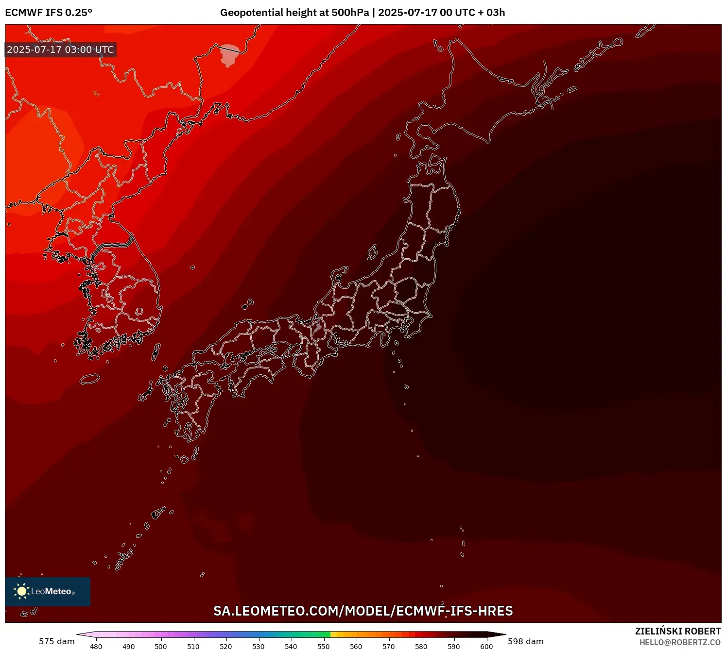 ECMWF IFS 0.25° model - Japan, Geopotential height at 500hPa ECMWF IFS 0.25° model - Japan, Geopotential height at 500hPa